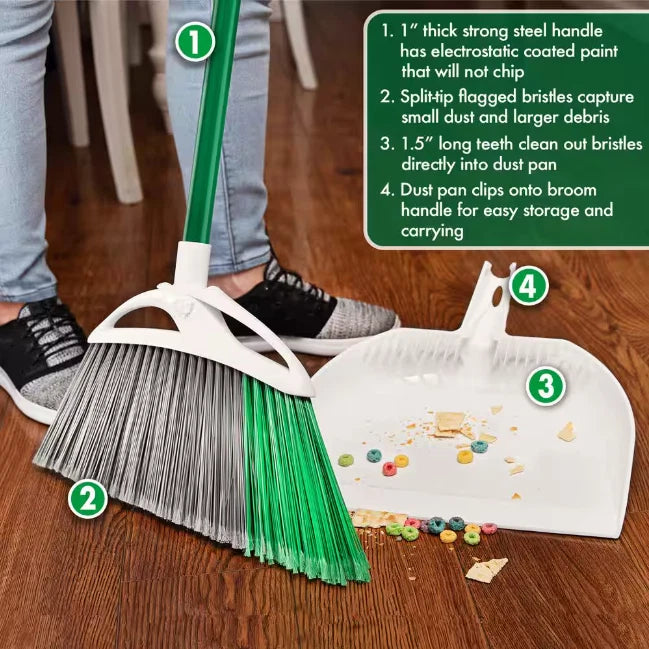 Libman 15 in. Extra-Large Precision Angle Broom with Dustpan and Steel Handle