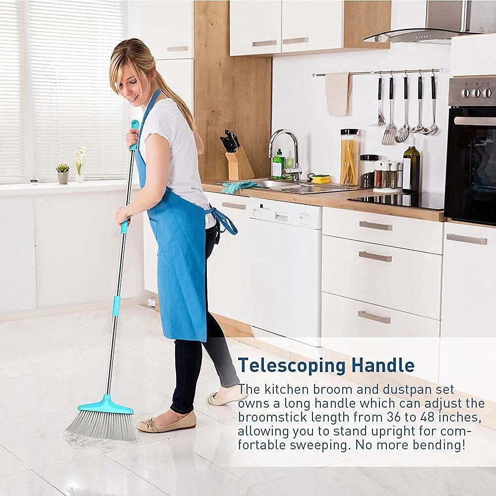 Broom And Dustpan Set 48" Long Handle Broom And Collapsible Dust Pan Combo For H