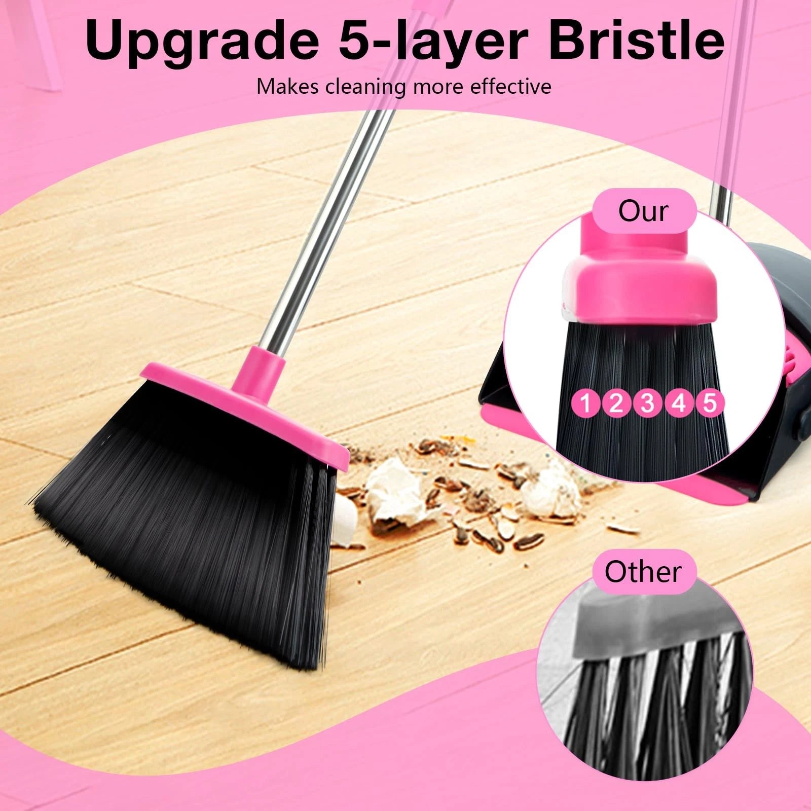 Broom and Dustpan Set Long Handle Lightweight Dustpans with Combo for Home
