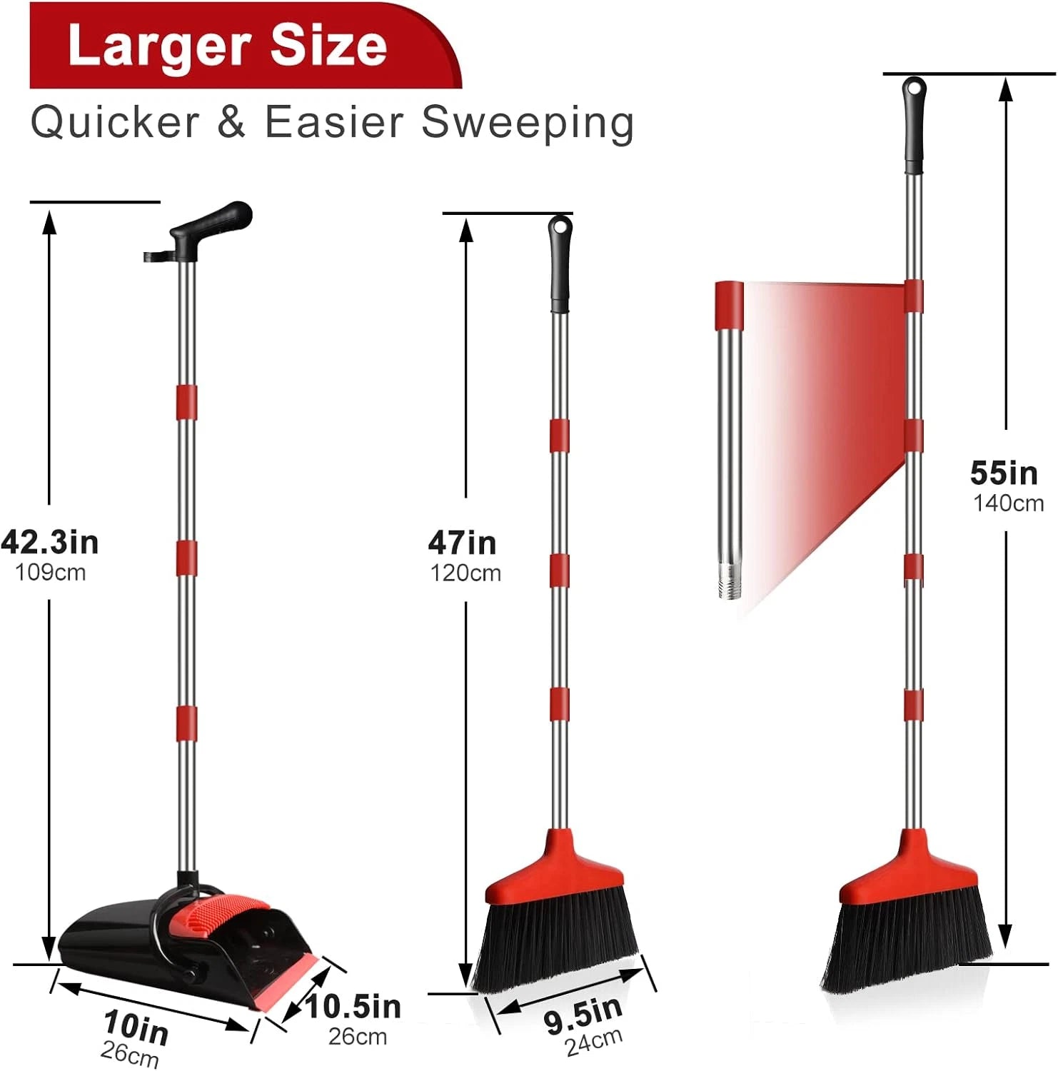 Broom and Dustpan Set for Home, Upright 55" Long Handle Broom with Dustpan Combo