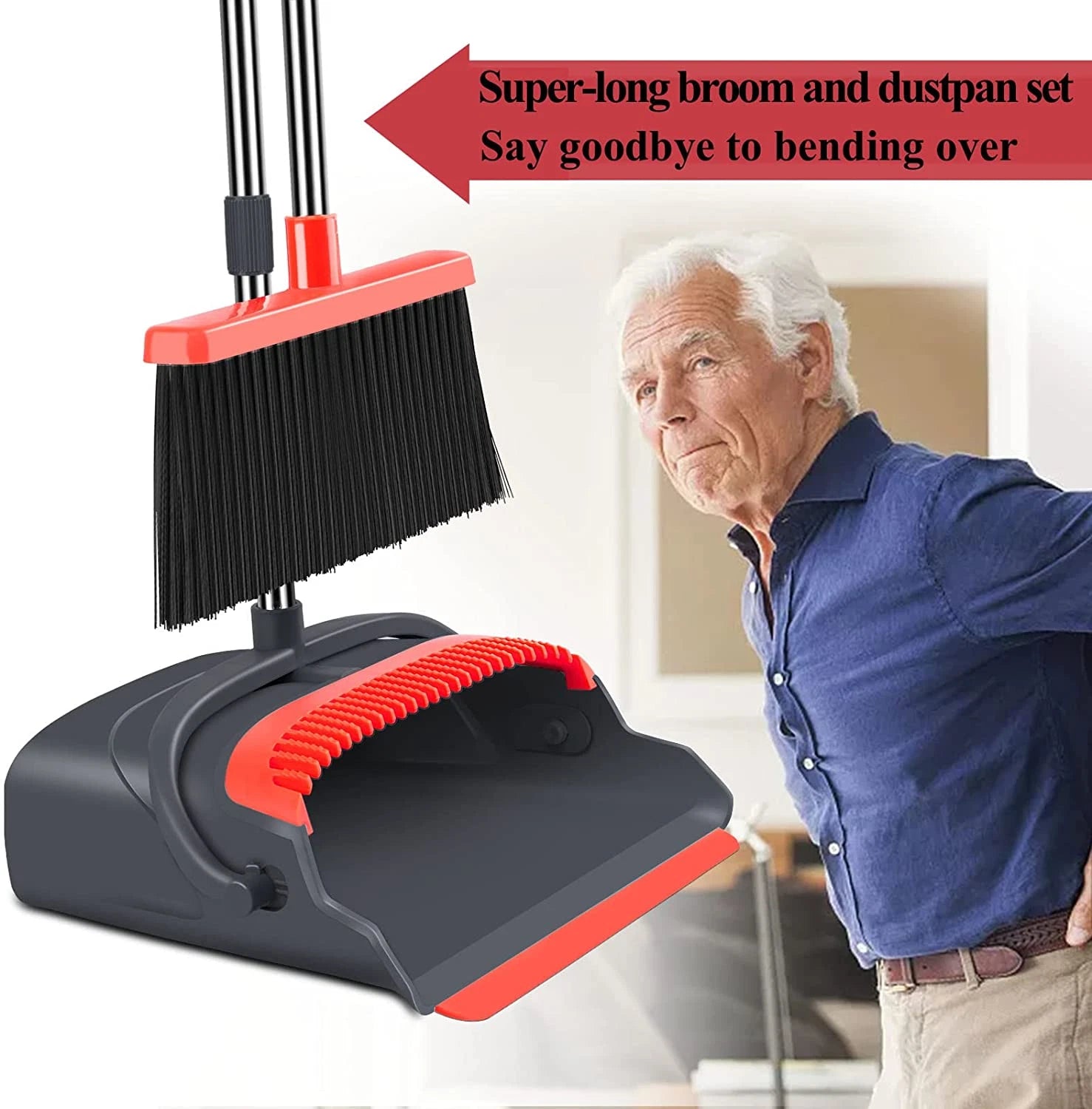 Broom and Dustpan Set for Home, Stand up Broom and Dustpan Combo for Office, Ind