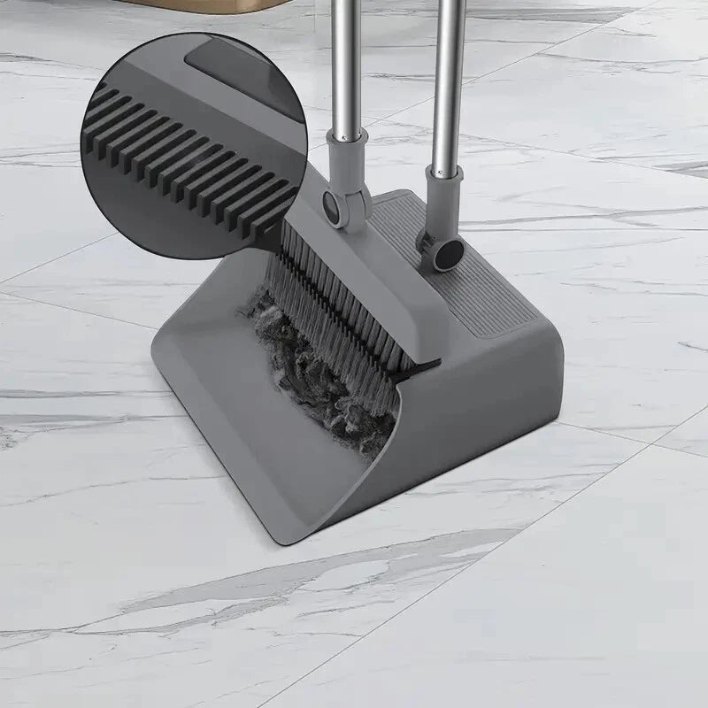 3-in-1 Broom & Dustpan Set with Long Handle - Home Cleaning Tools Sturdy Comb