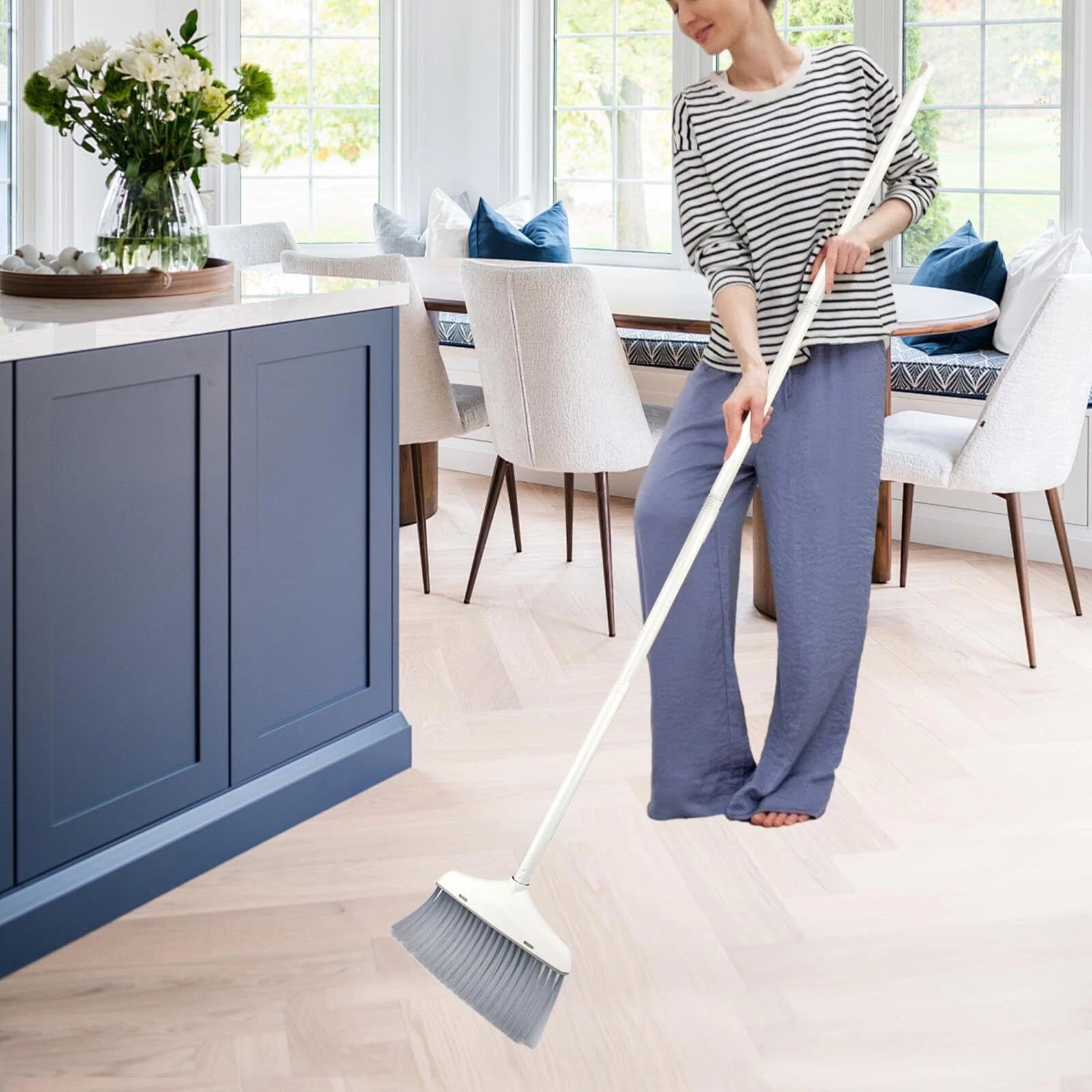 61 inch Broom Dustpan Combo Set Long Handle Stand-Up Home Kitchen Office