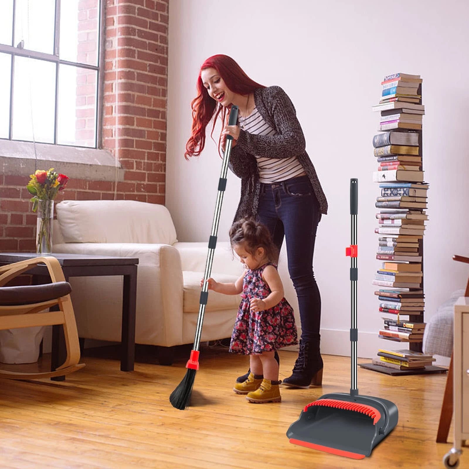 Broom and Dustpan Set for Home Stand Up Broom and Dustpan Combo for Office In...
