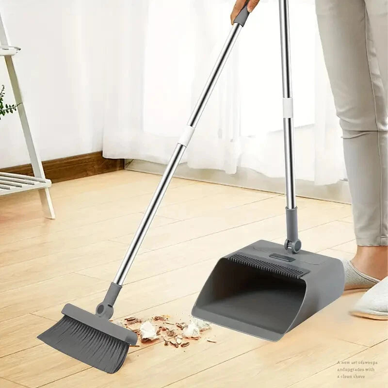 3-in-1 Broom & Dustpan Set with Long Handle - Home Cleaning Tools Sturdy Comb