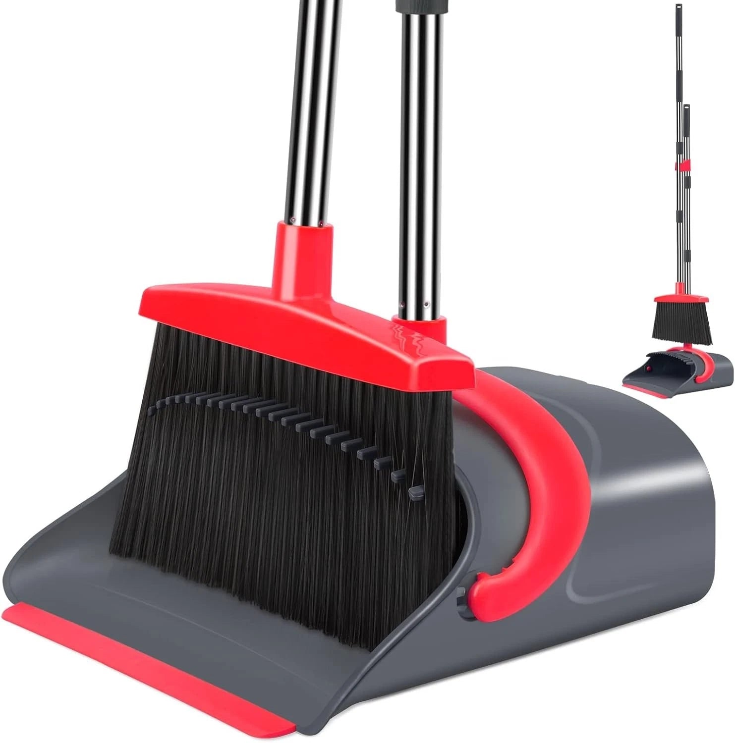 Broom & Dustpan Combo Set - 50.6" Long Handle, Upright, 4X More Pet Hair Removal