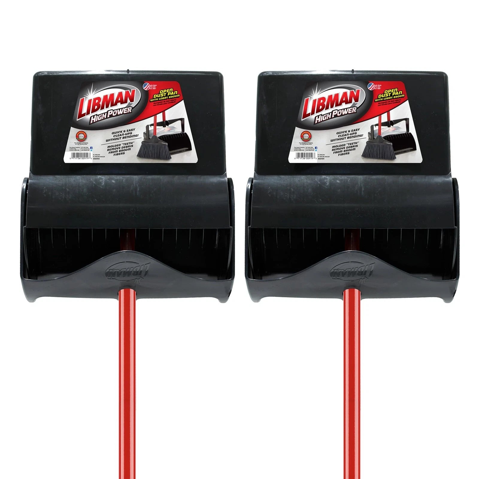 Commercial 919 Lobby Dust Pan and Broom Set (Open Lid), Black/Red (Pack of 2)
