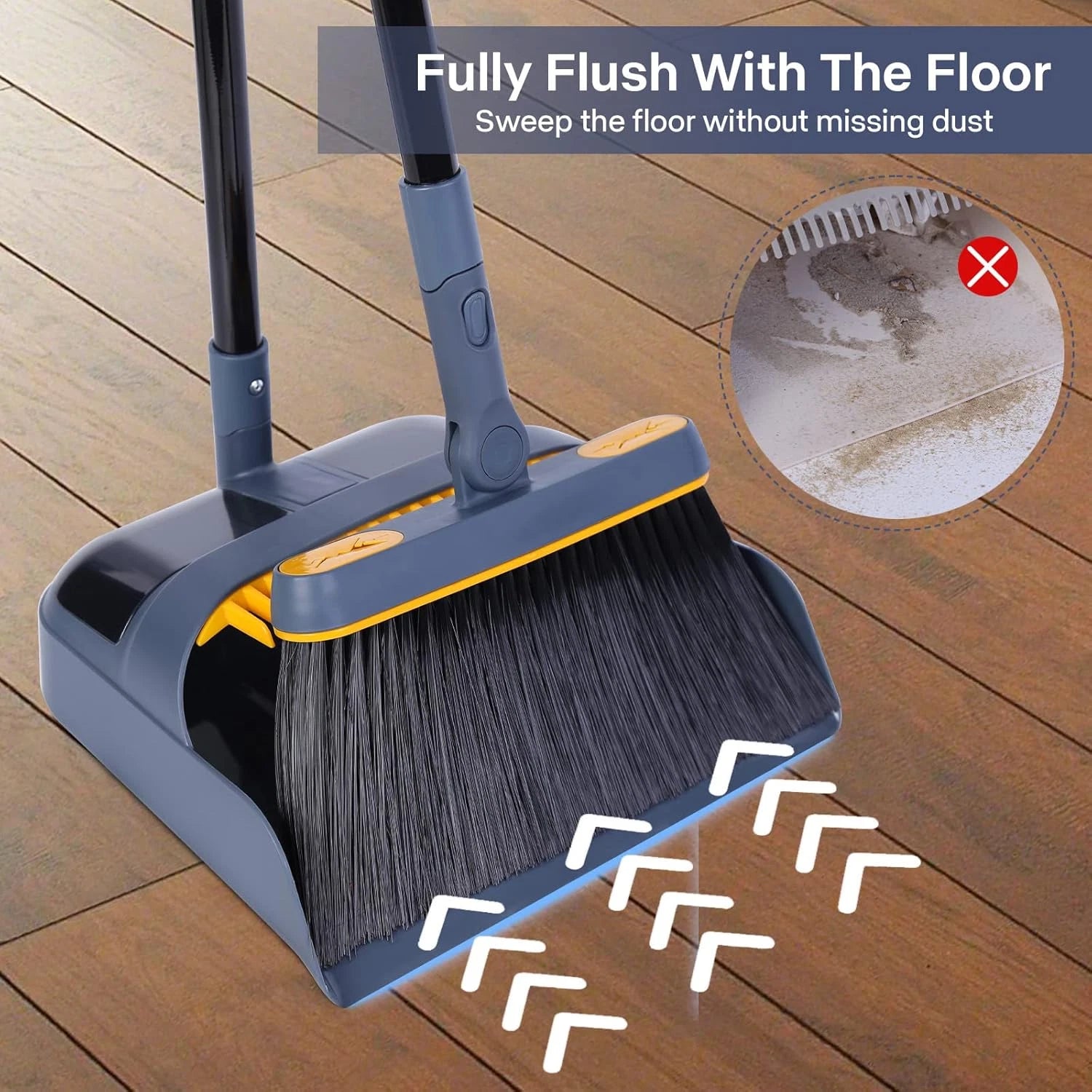 Broom and Dustpan Set for Home, 54 Inches Long Handle Lightweight 180 Degree Rot
