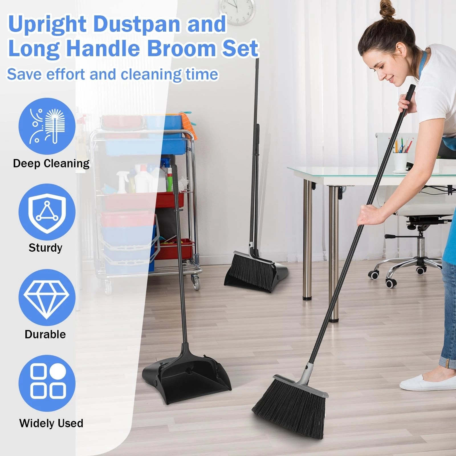 6 Set Broom with Dustpan Combo Set with 54 Inch Long Handle Commercial Lobby ...