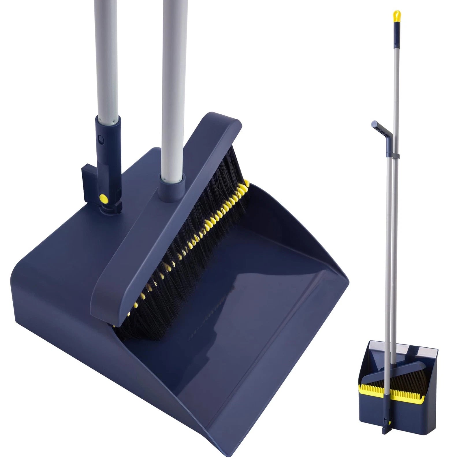 Broom and Dustpan Set, Long Handled Adjustable Dustpan and Brush with Comb Te...