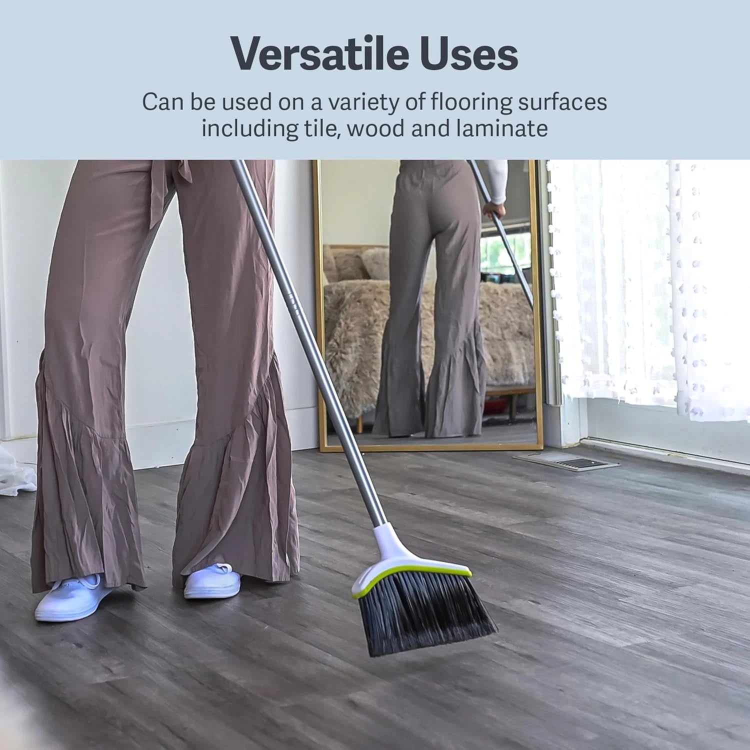 Basics 2-Piece Angled Broom and Dustpan Set, 44" Angled Broom with Long Handle a