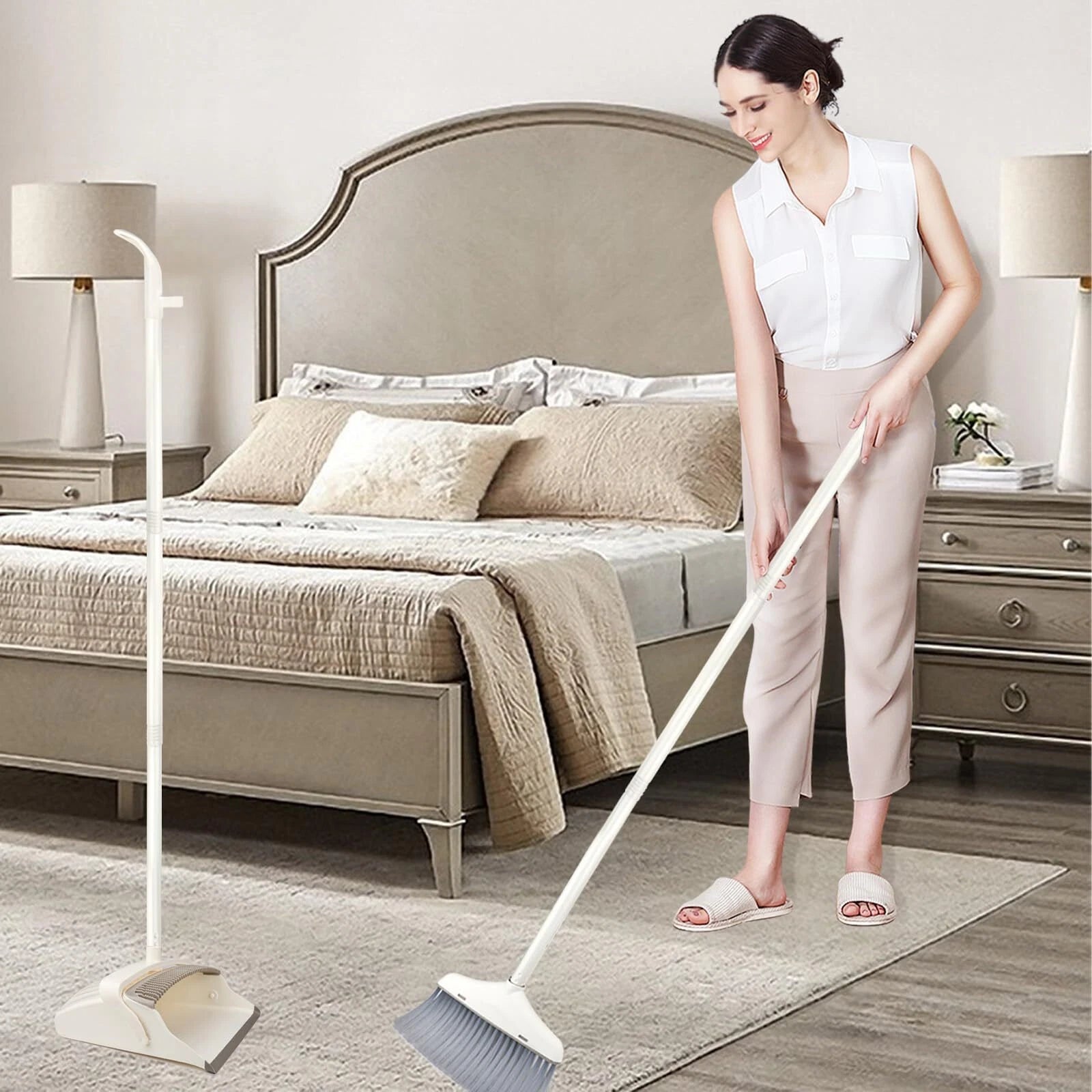 61 inch Broom Dustpan Combo Set Long Handle Stand-Up Home Kitchen Office