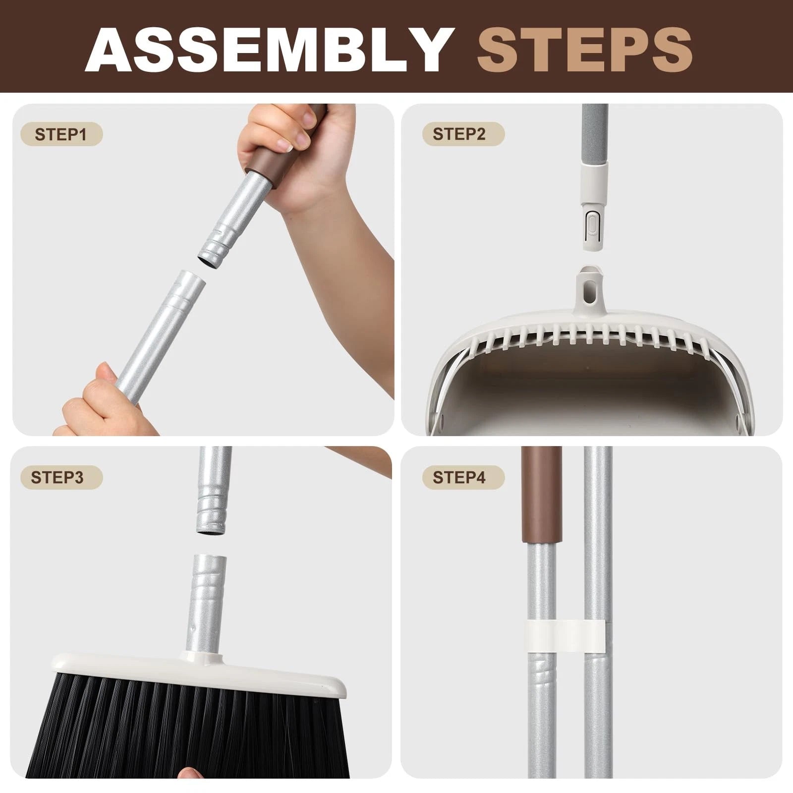 54" Long Handled Broom and Dustpan Set - Perfect Dust Pan and Brush Combo for...