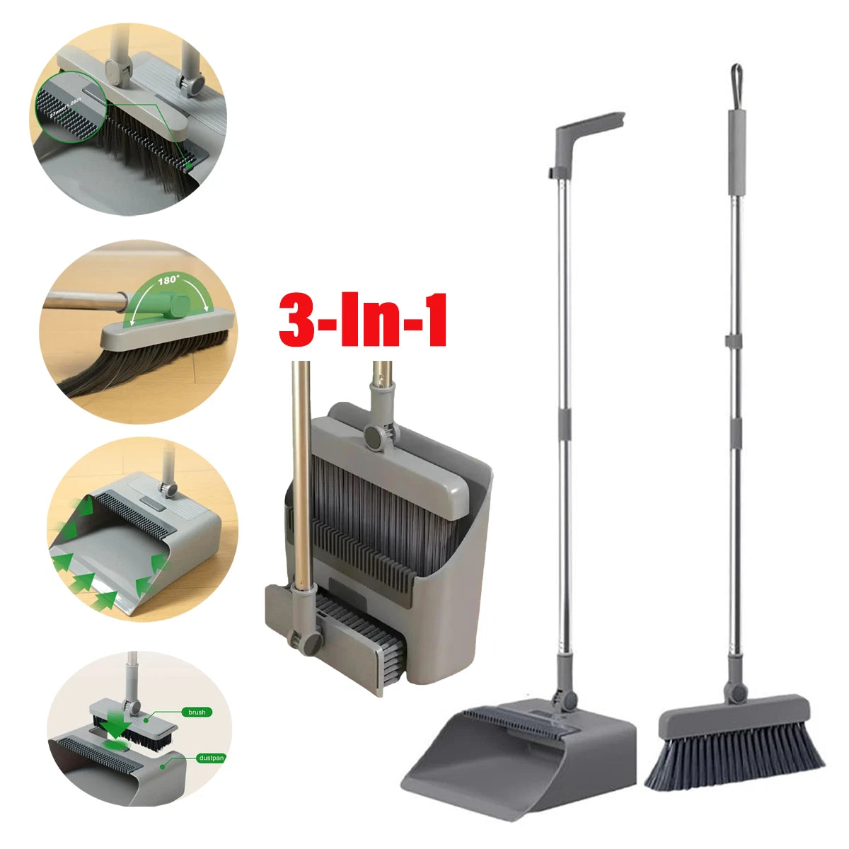 3-in-1 Broom Dustpan Set Rotary Household Magic Folding Hair Sweeping Tools