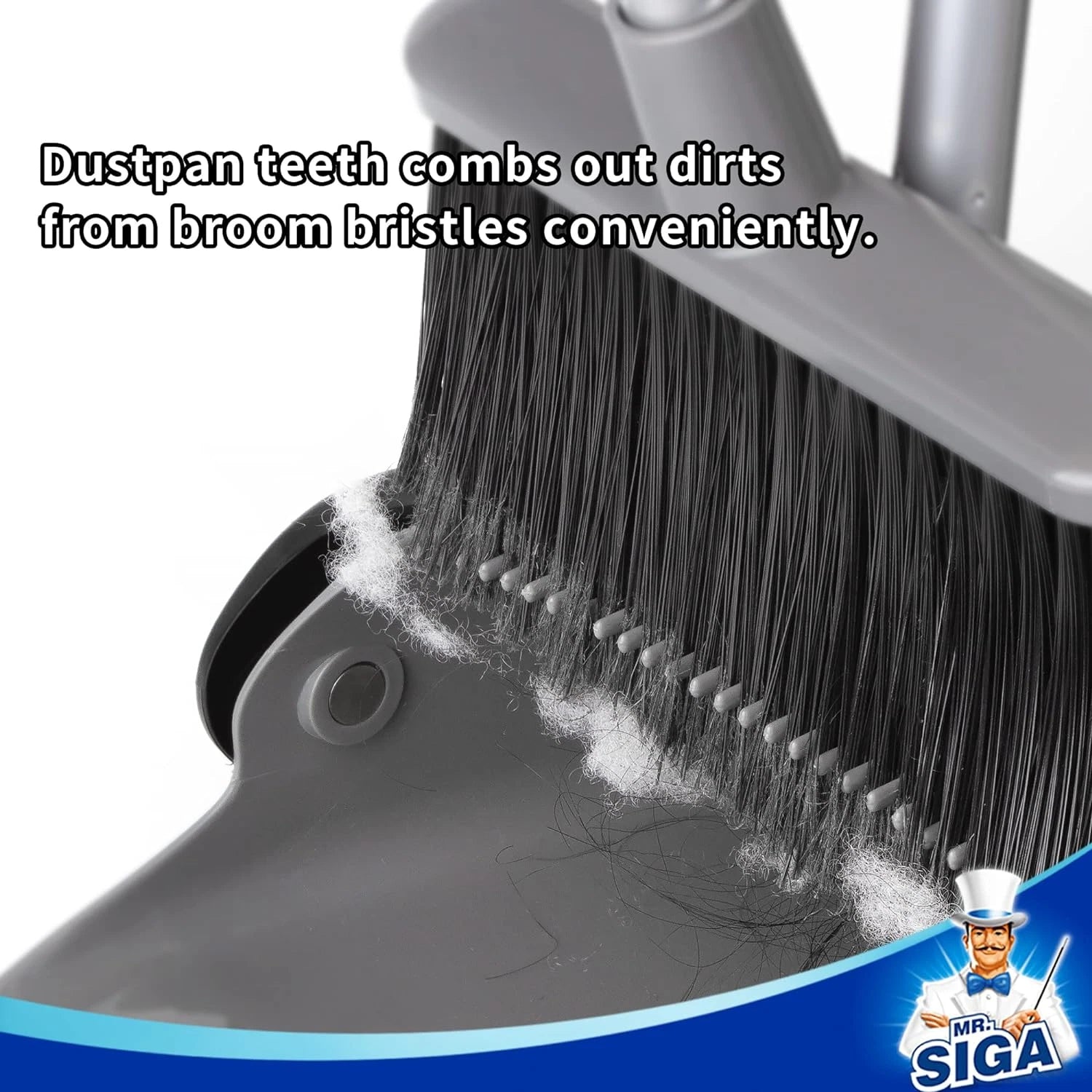 Broom and Dustpan Set with Adjustable Long Handle, Upright Combo for Floor, Clea