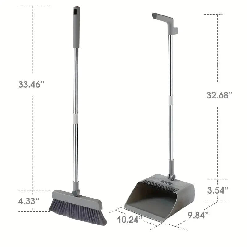 3-in-1 Broom & Dustpan Set with Long Handle - Home Cleaning Tools Sturdy Comb