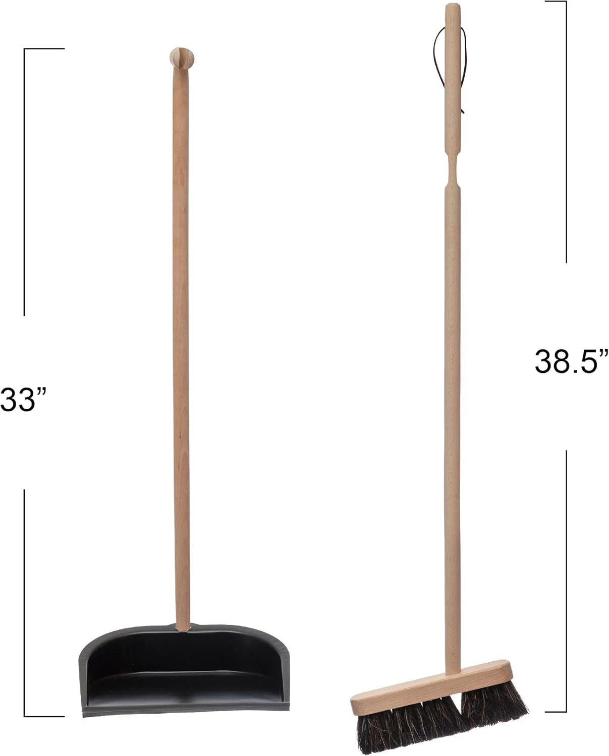 Beech Wood Broom & Standing Metal Dust Pan, Natural & Black