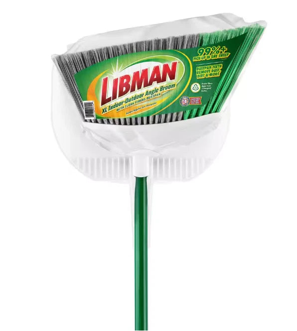 Libman 15 in. Extra-Large Precision Angle Broom with Dustpan and Steel Handle