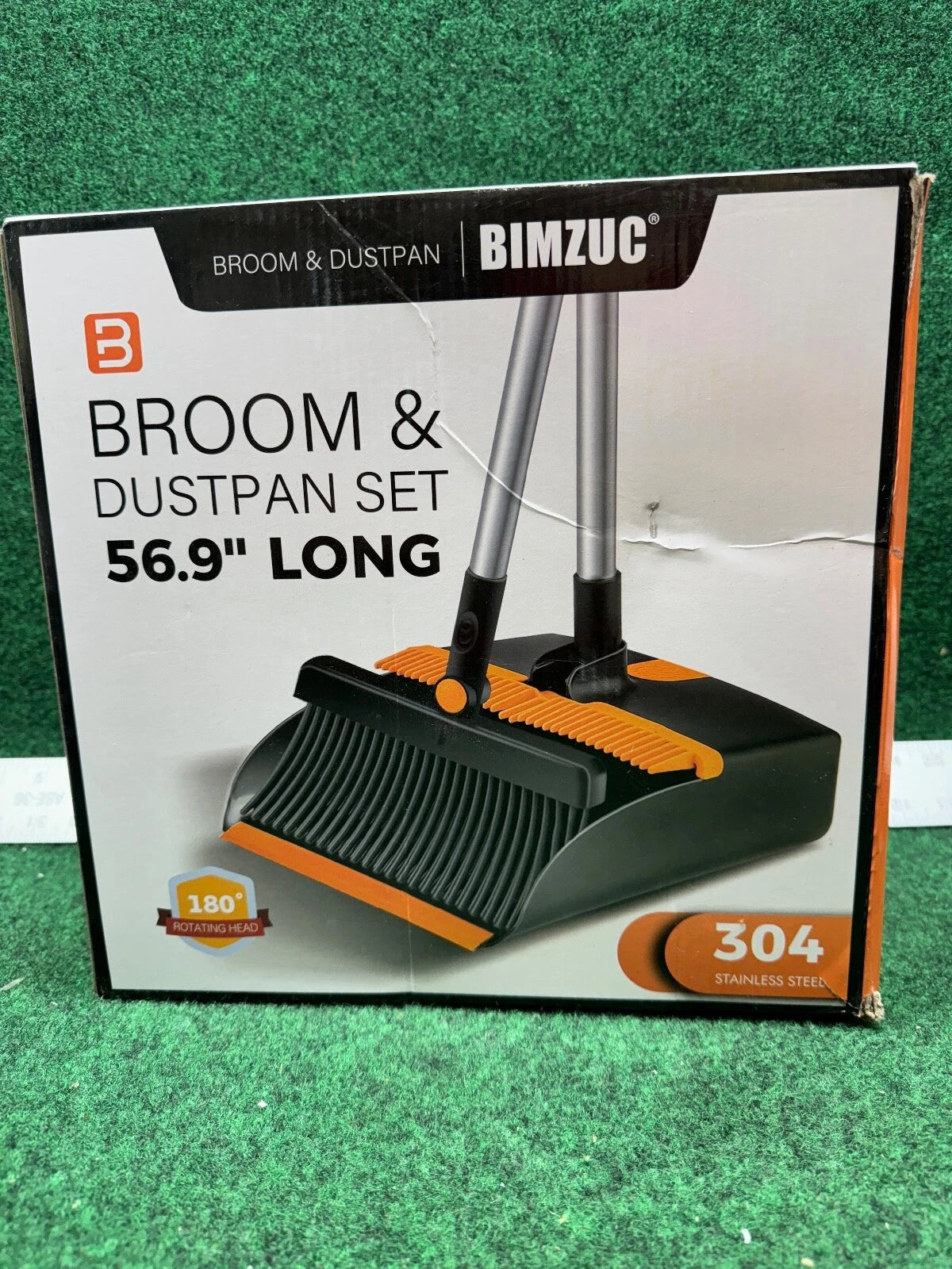 BIMZUC Broom and Dustpan Set for Home, Steel Dust Pan with 56.9" Long