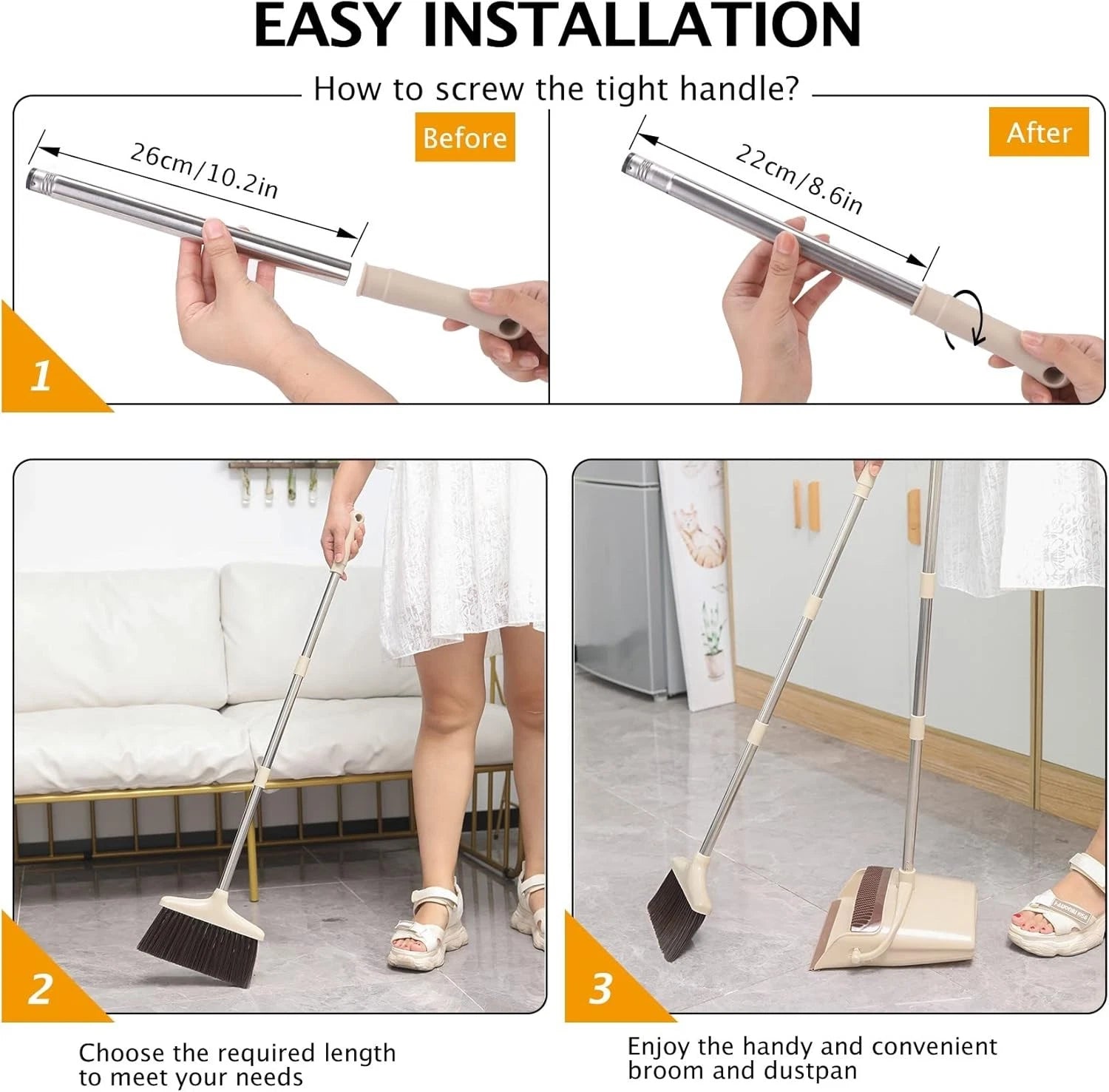 Broom and Dustpan Set with Long Handle Upright Standing Sweep Combo Home Office