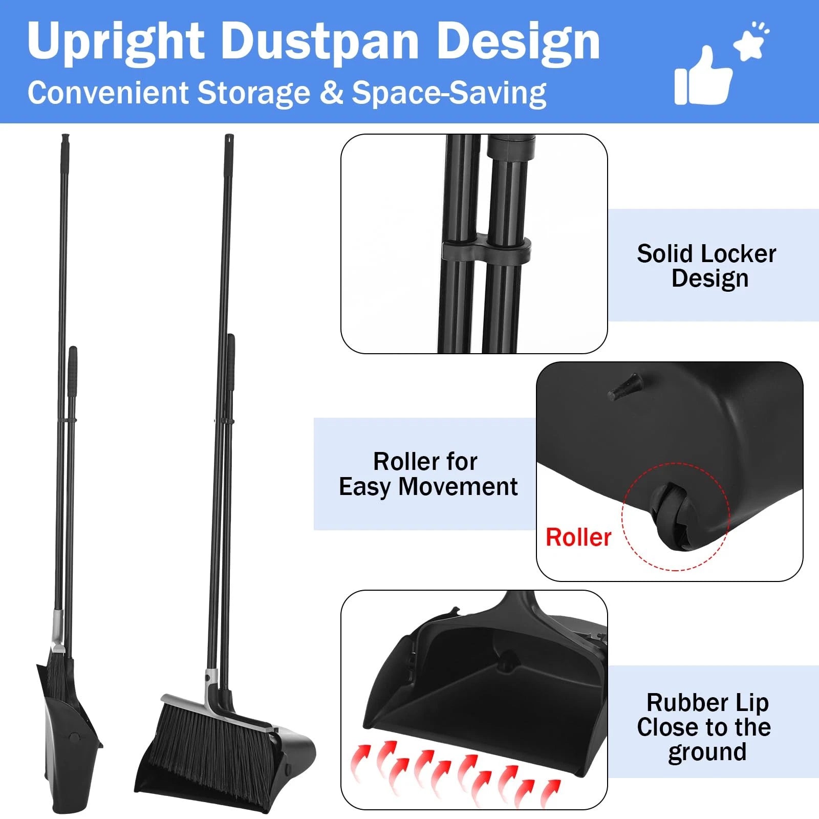 6 Set Broom with Dustpan Combo Set with 54 Inch Long Handle Commercial Lobby ...