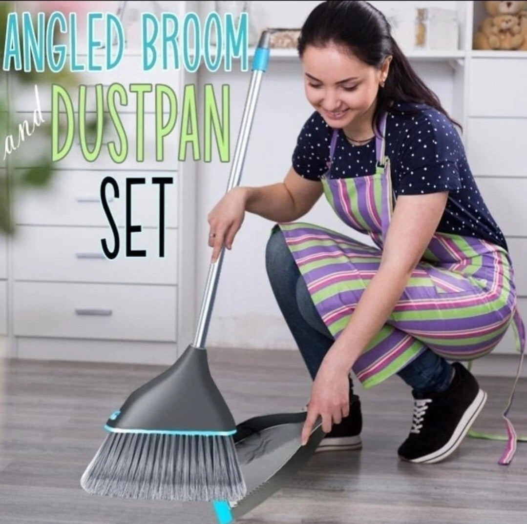 Guay Clean Angled Broom and Dustpan Set with Adjustable Handle - Easy Sweeping