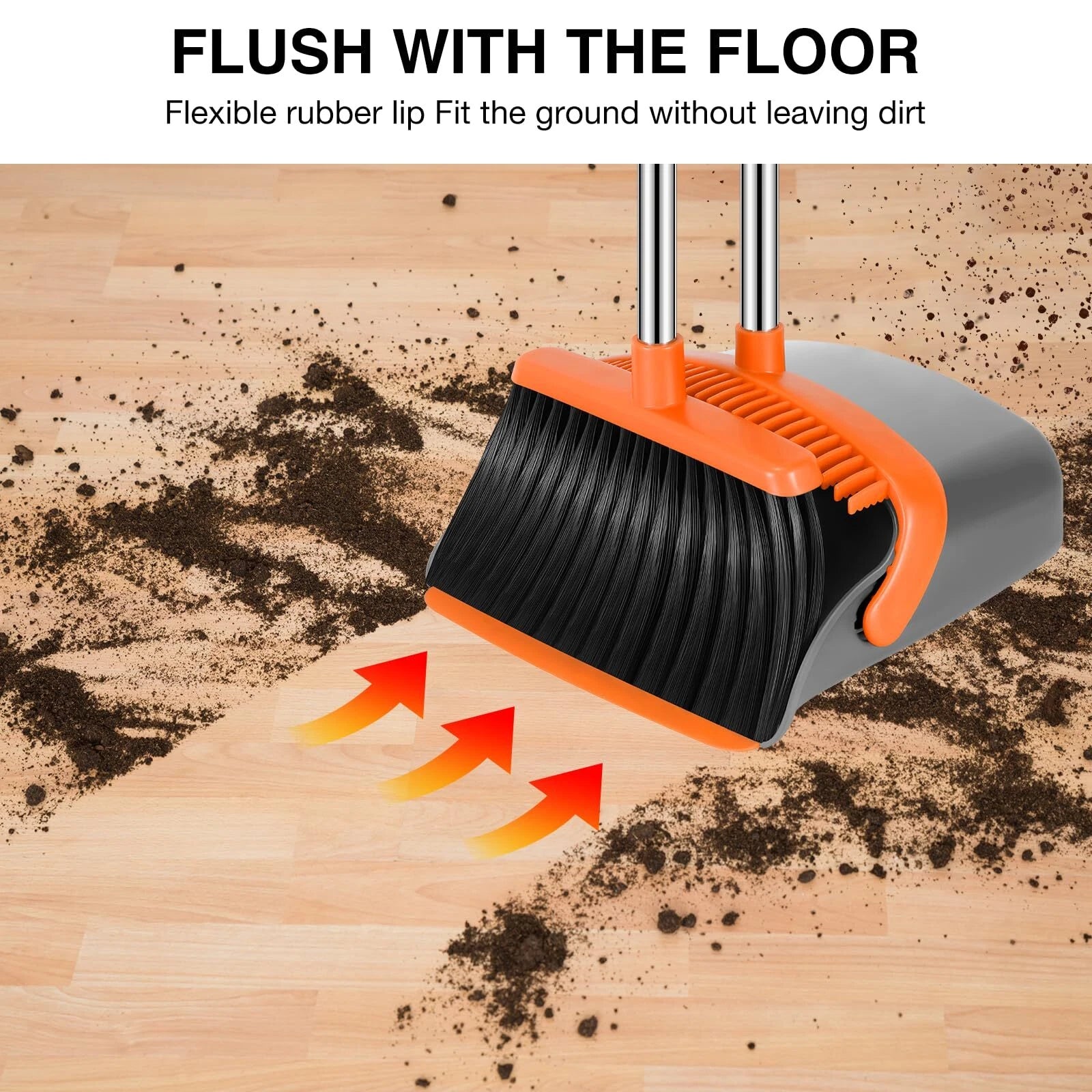 Broom and Dustpan Set 52-in Long Adjustable Handle Broom Dustpan Combo with D...