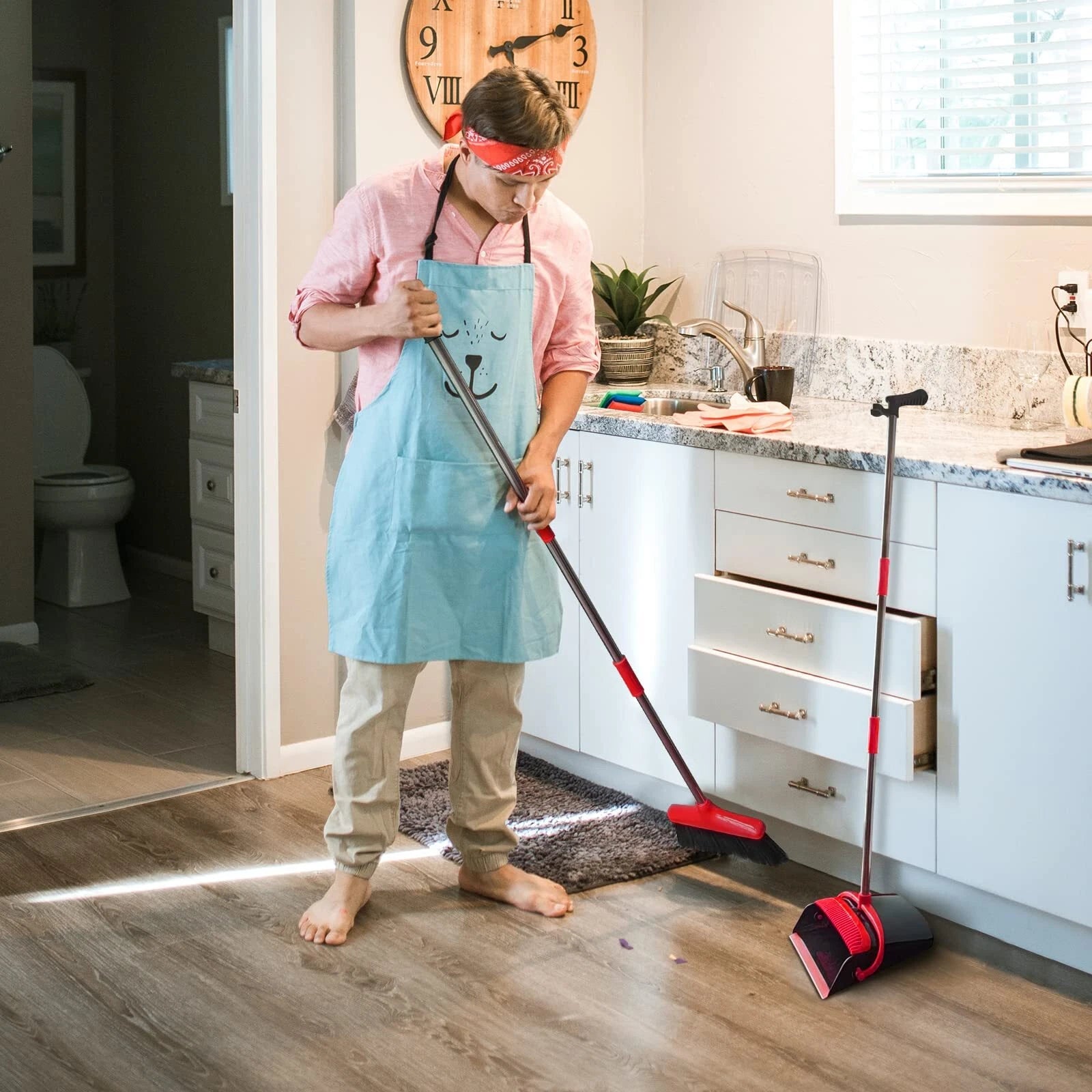 Broom and Dustpan Set 54" Long Handle Home Cleans Collapsible Broom with Dust...
