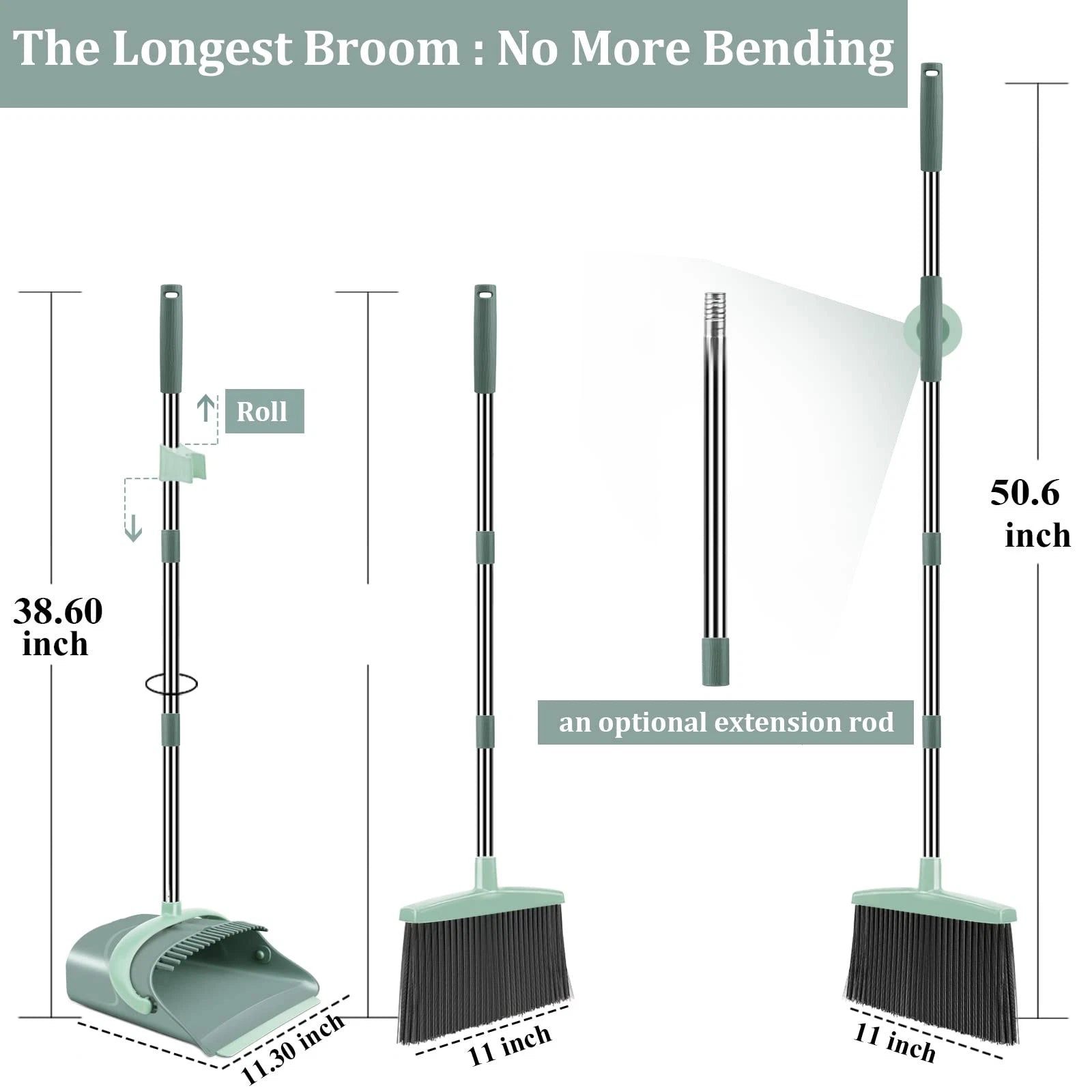 Broom and Dustpan Set for Home, Dust pan with Long Handle, Broom with Dustpan...