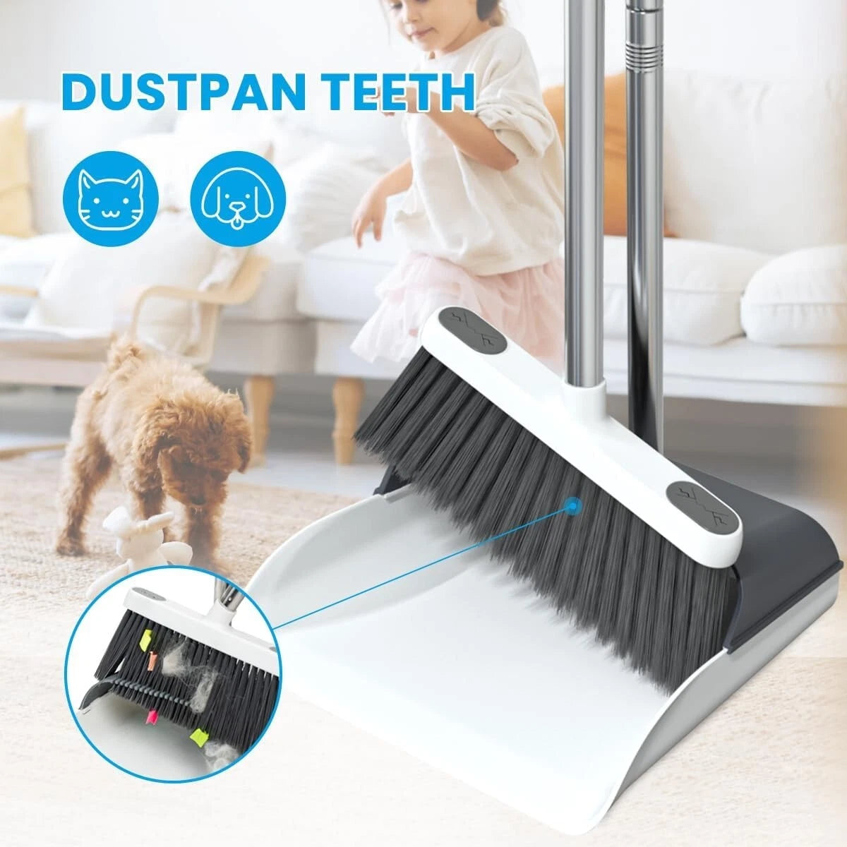 50" Stand-Up Broom & Dustpan Set – Ergonomic 20° Angled Design for Home & Office