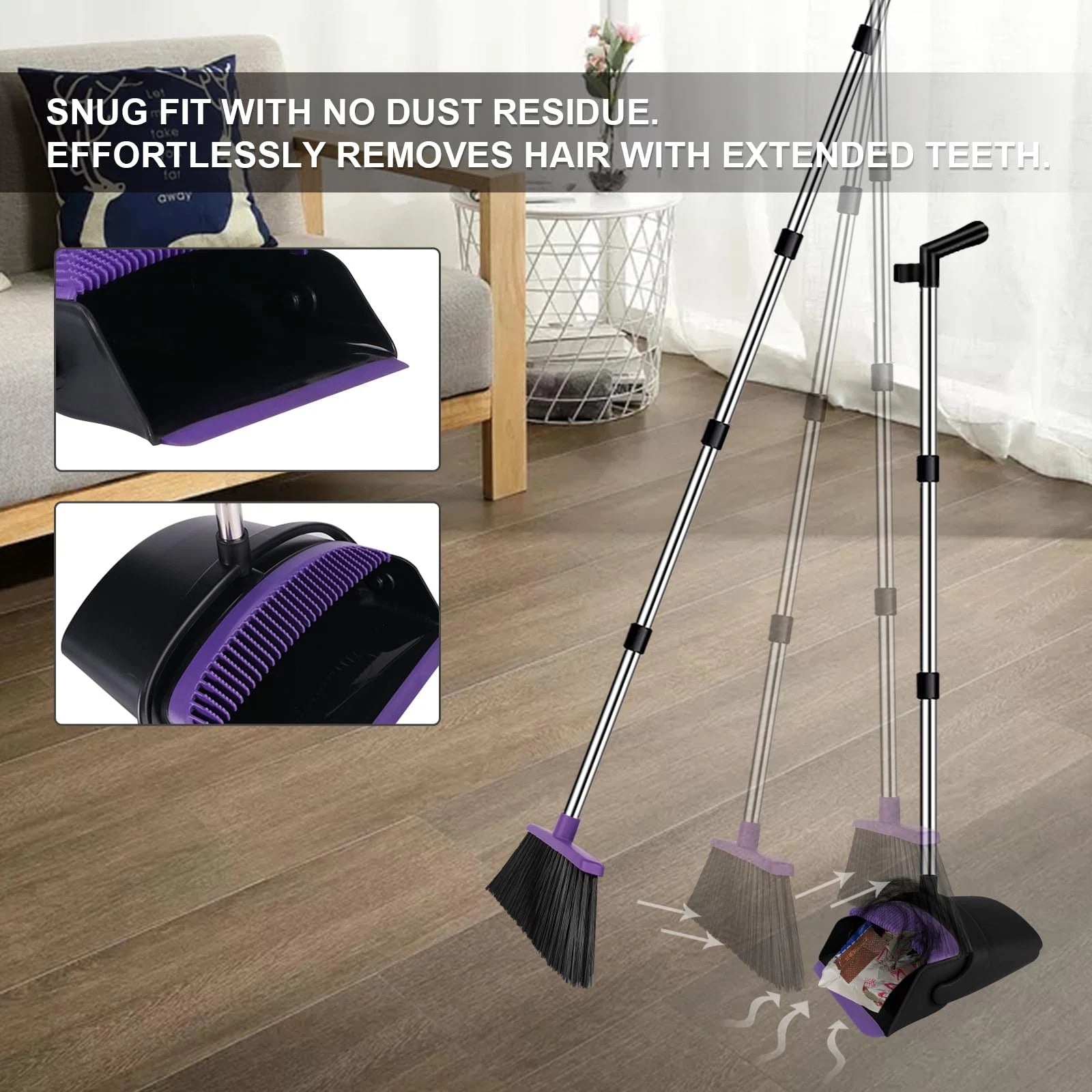Broom with Dustpan Combo Set, 51" Household Dustpans and Broom, Standing Dust...