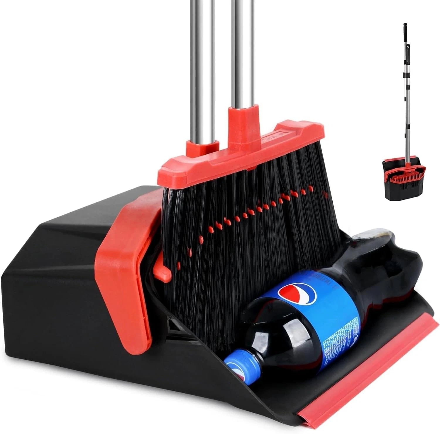 Large Upright Broom and Dustpan, Heavy Duty Dust Pan with 51" Long Handle for...