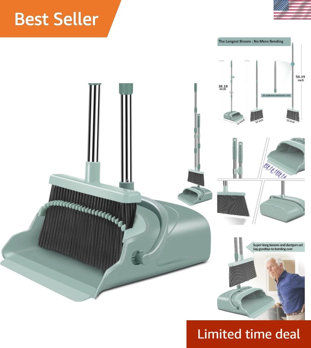Eco-Friendly Upgrade Broom & Dustpan Set with Long Handle, 50.39'' Green