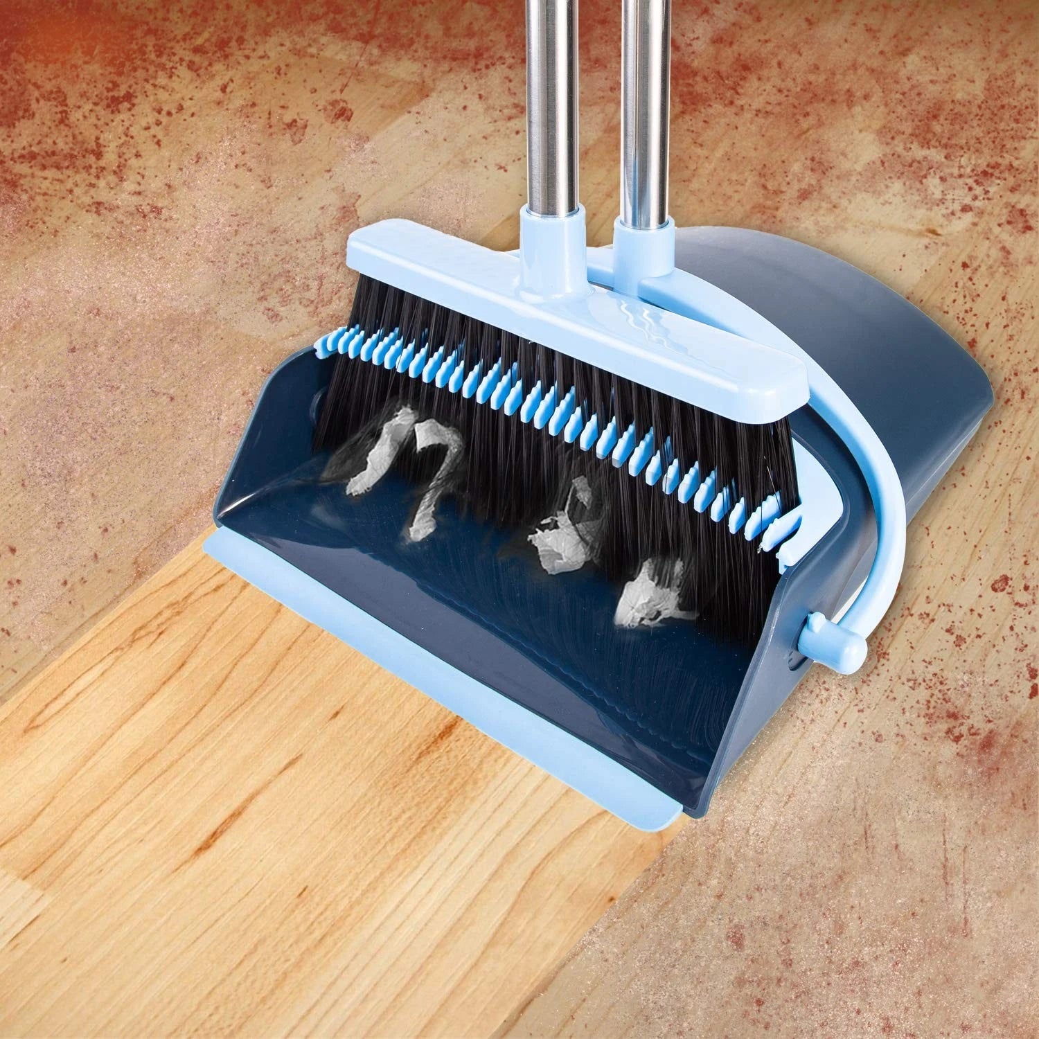 Broom and Dustpan Set for Home 2024 Indoor with Combo Upright Pans Long Handle