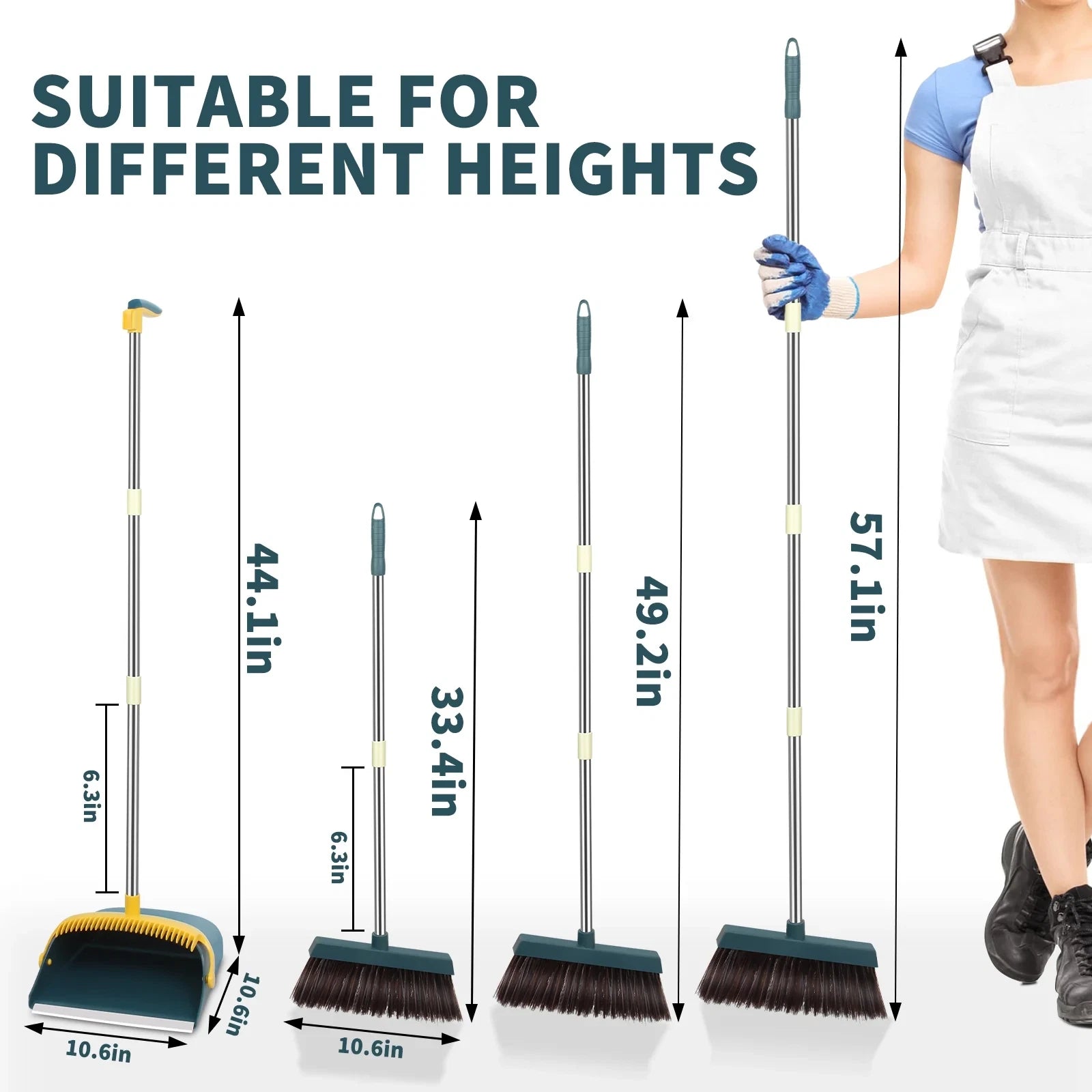 57'' Broom and Dustpan Set for Home, Efficient Cleaning Teeth Dustpan, Long Hand
