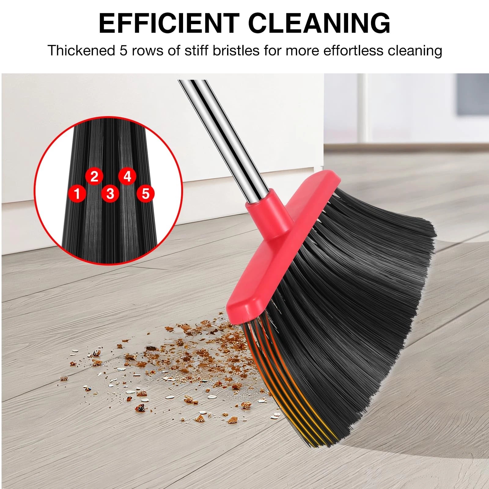 Broom and Dustpan Set 52-in Long Adjustable Handle Combo with Teeth