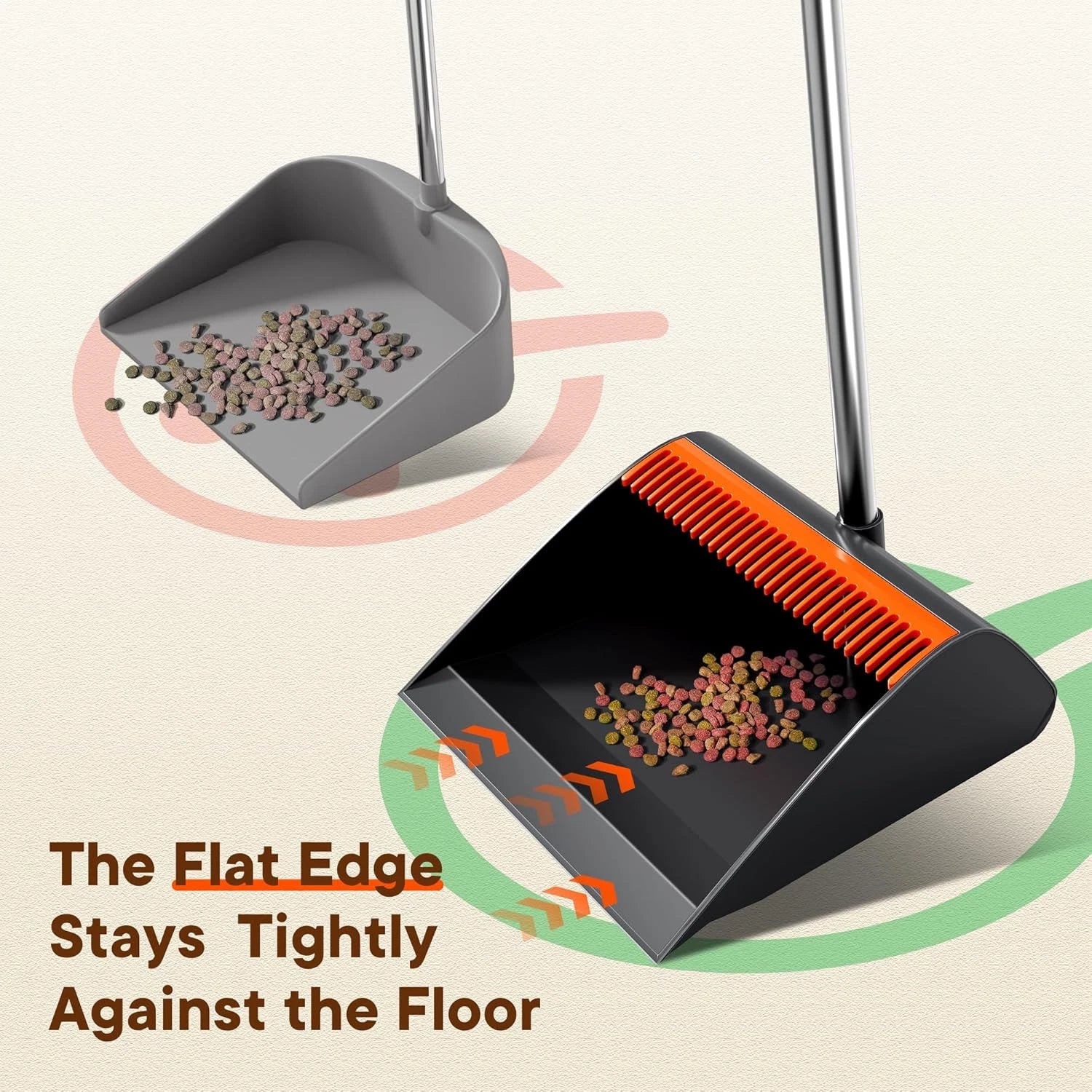 Broom and Dustpan Set with Cleaning Teeth 180° Rotating Upright Broom for Effort