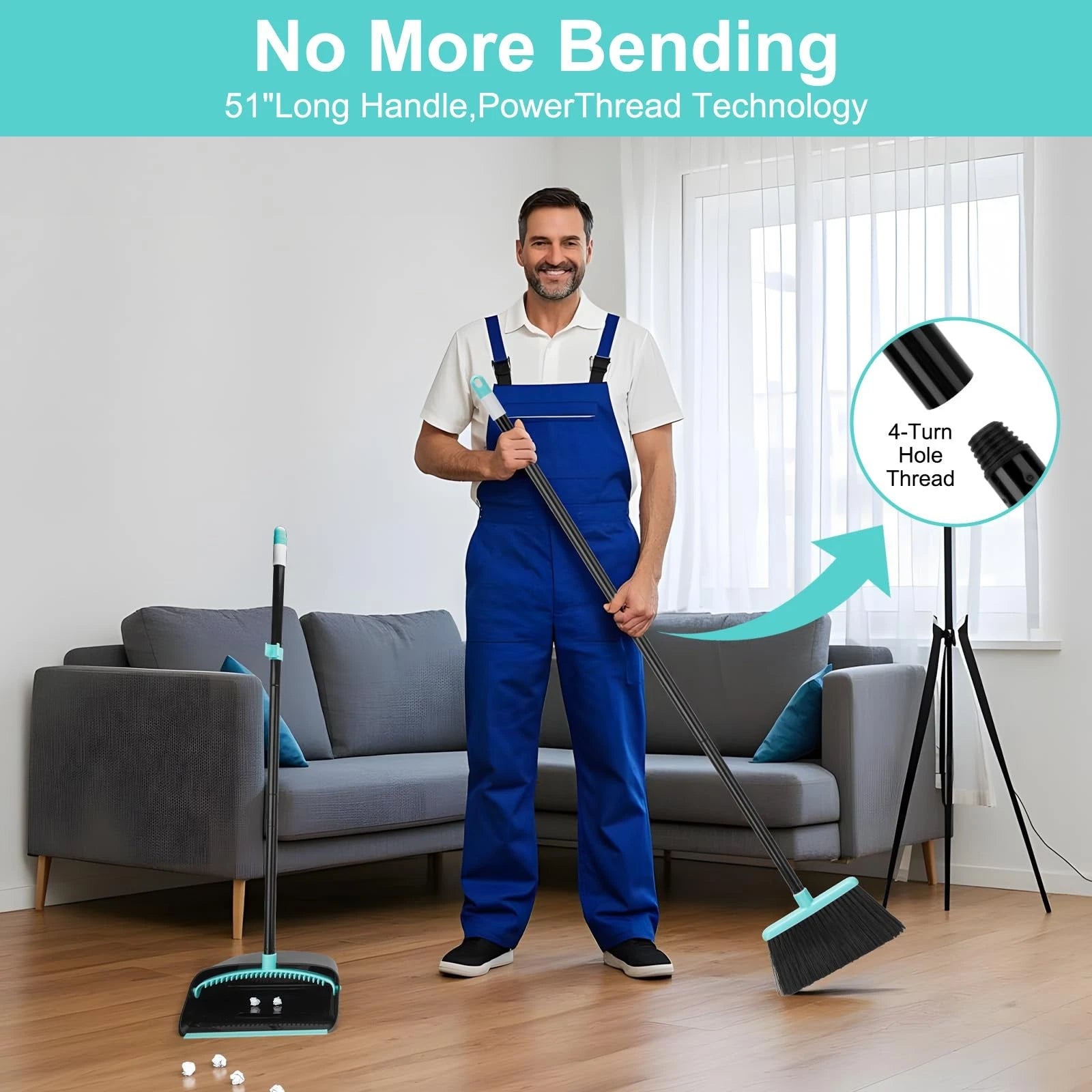 Best and Dust pan with 52Inch Long Extendable Handle,Broom Dustpan Combo Set,