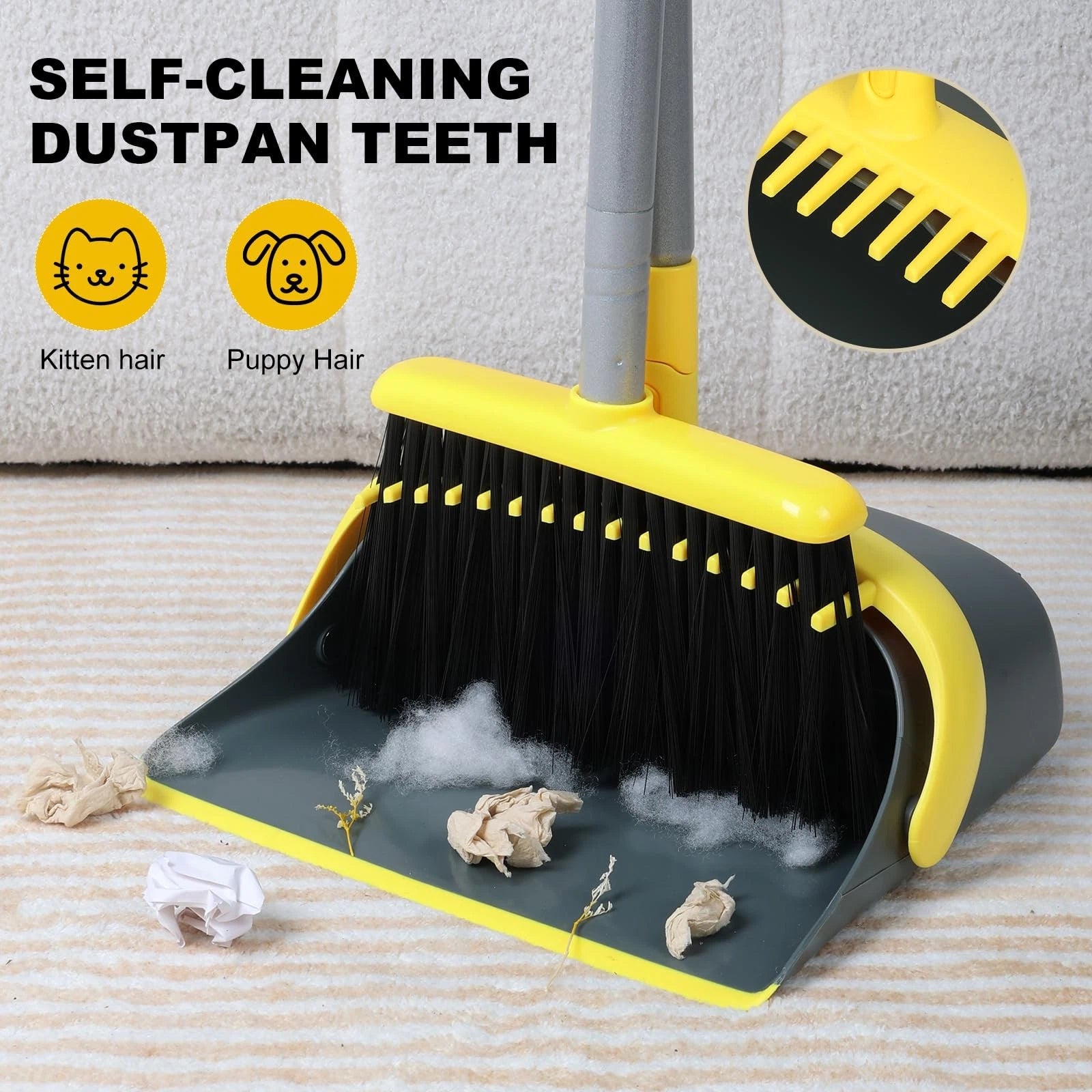 Broom and Dustpan Set with 54 Inch Long Handle - Perfect and Brush Combo