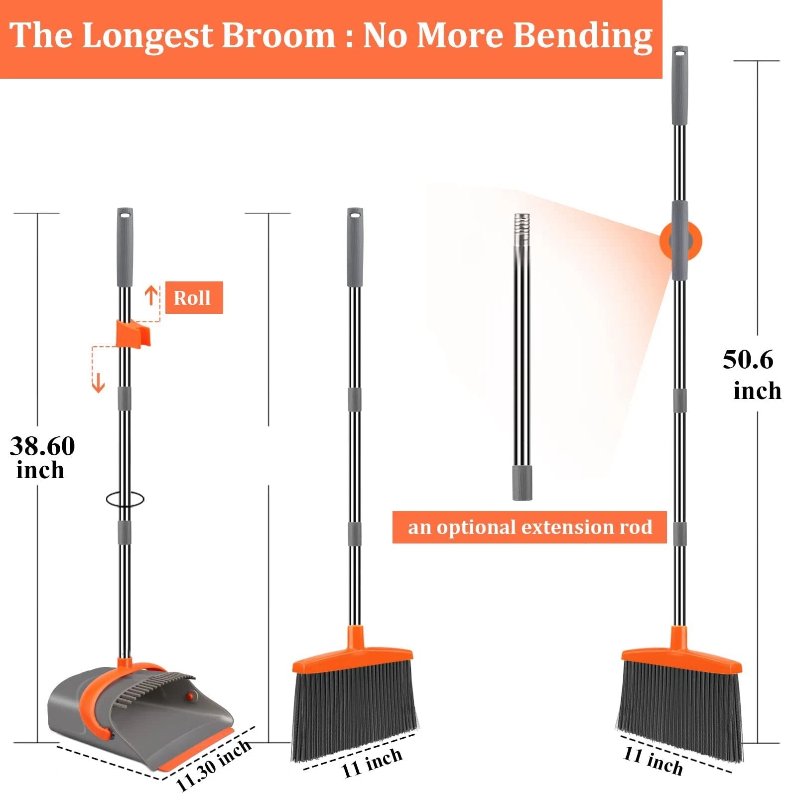 Broom and Dustpan Set for Home Broom and Dustpan Combo for Office Long Handle...