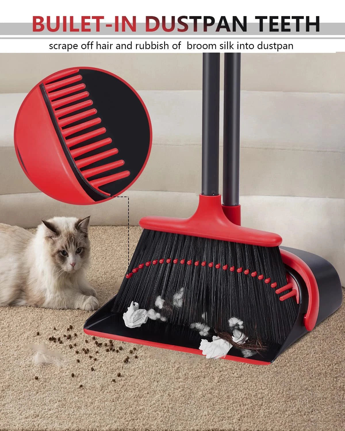 Broom and Dustpan Set for Home, Upgraded 52’’ Long Handle Broom with Dustpan Com