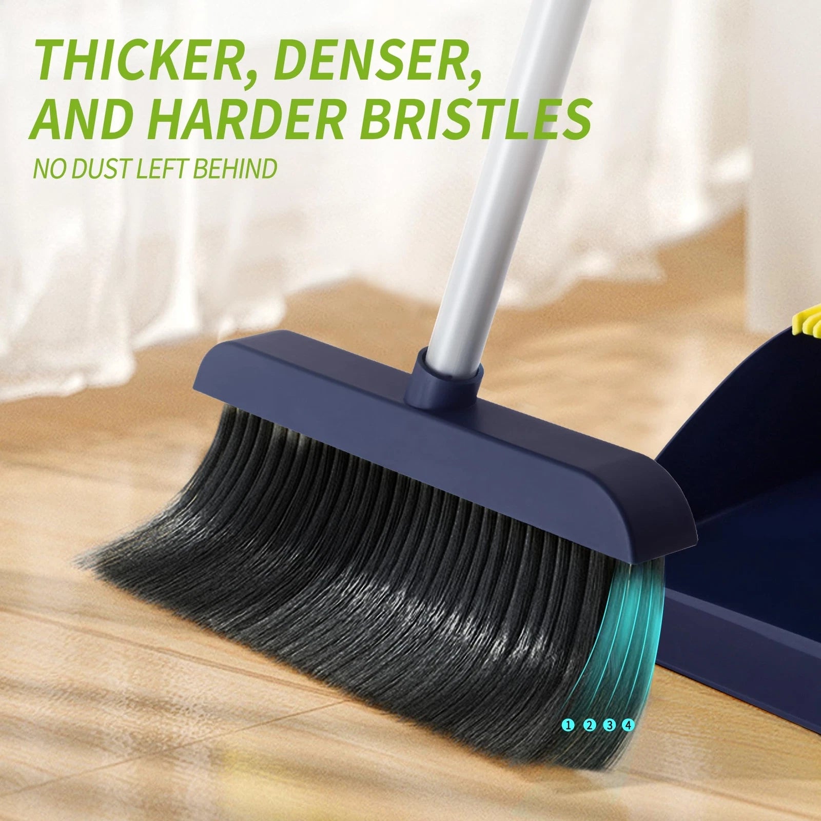 Broom And Dustpan Set Long Handled Adjustable Dustpan And Brush With Comb Teeth