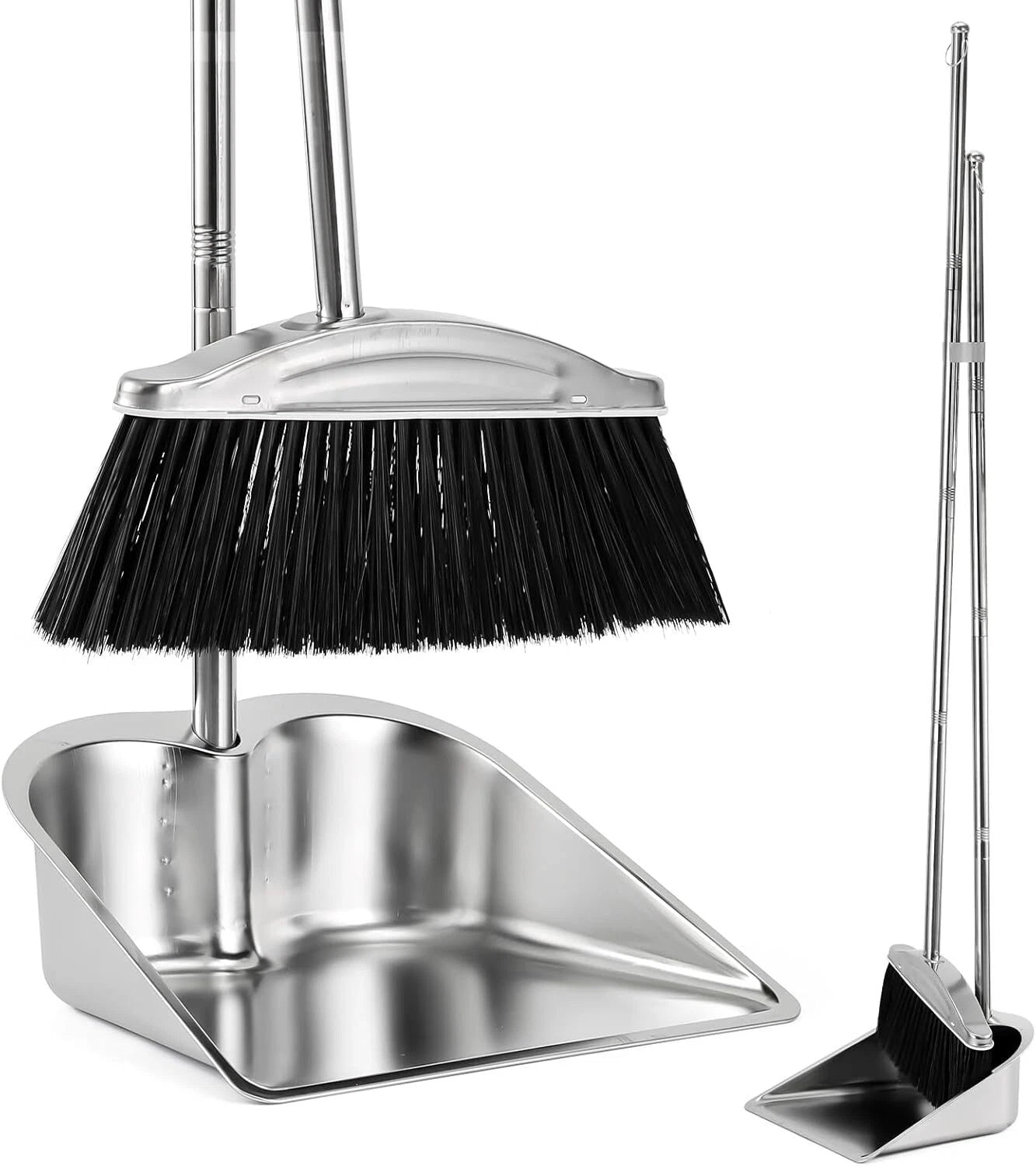 Broom with Dustpan Combo Set 46"Stainless Steel and for Home Heavy Duty Long