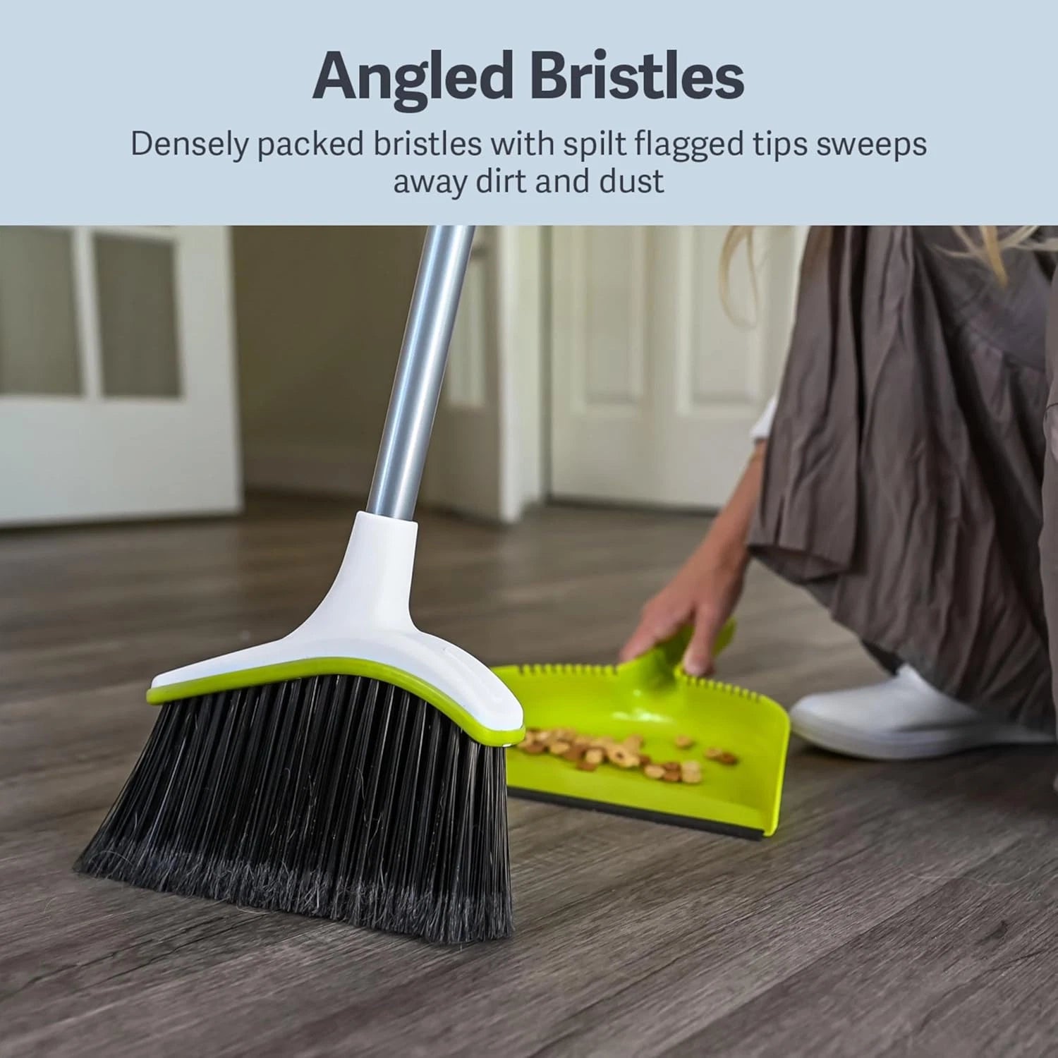 Basics 2-Piece Angled Broom and Dustpan Set, 44" Angled Broom with Long Handle a