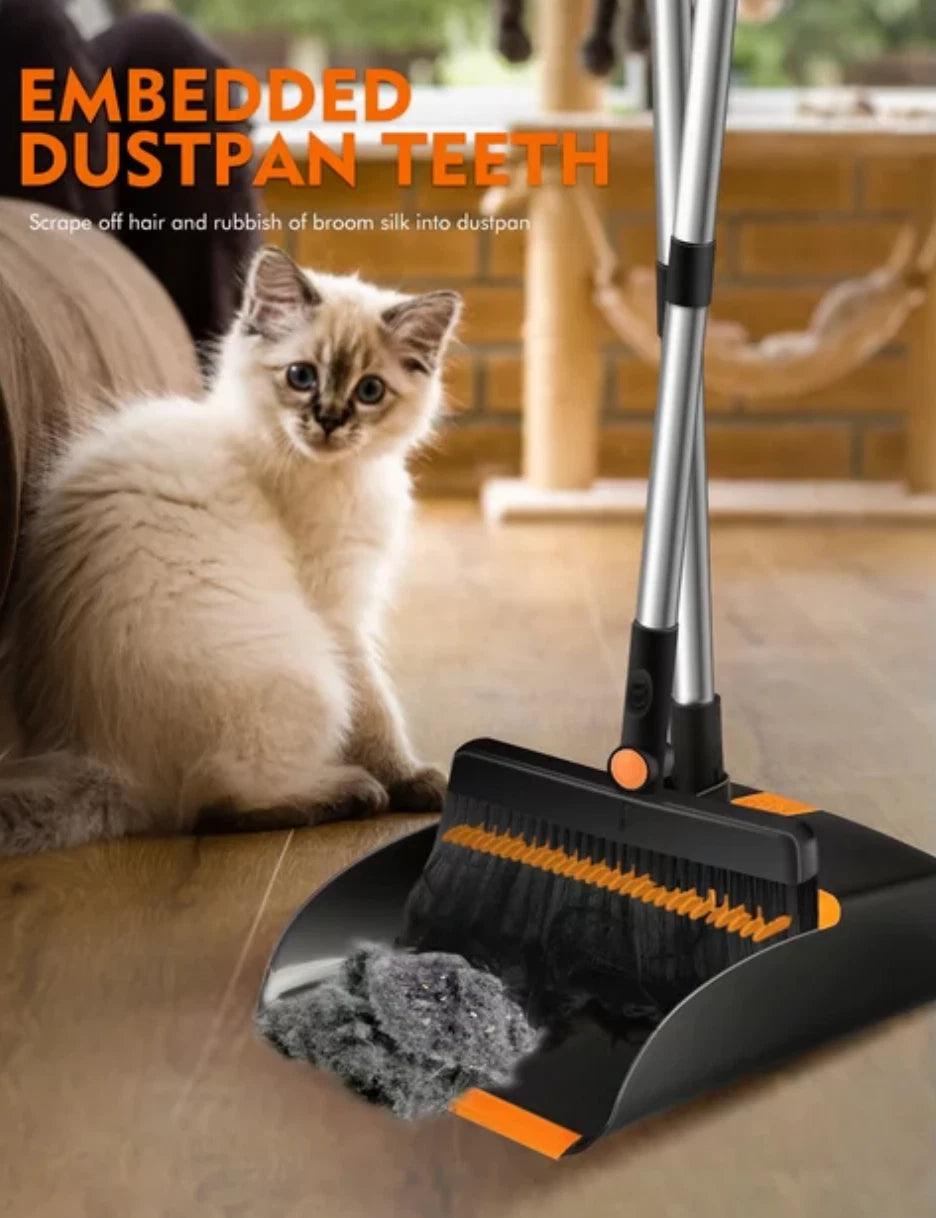 BIMZUC Broom and Dustpan Set for Home, Steel Dust Pan with 56.9" Long