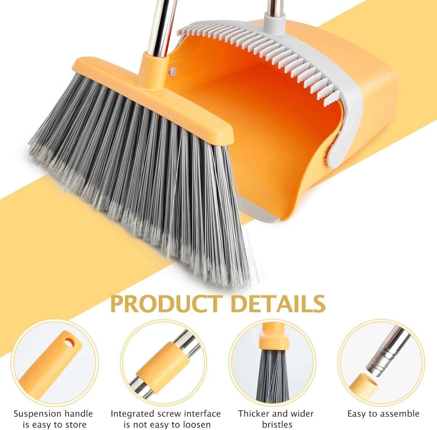 Broom and Dustpan Set, Dustpans with Broom Combo for Home, Heavy Dust Dustpan