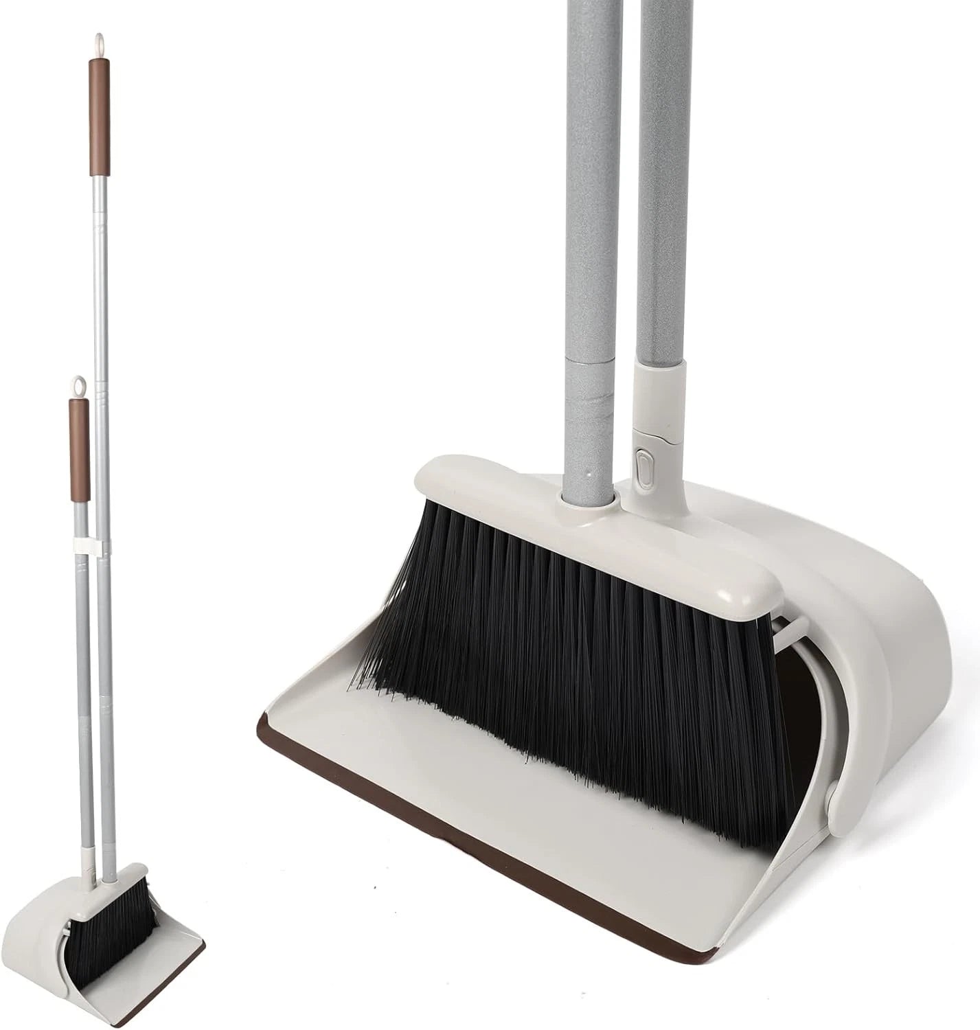 54-inch long-handled broom and dustpan set in brown and white
