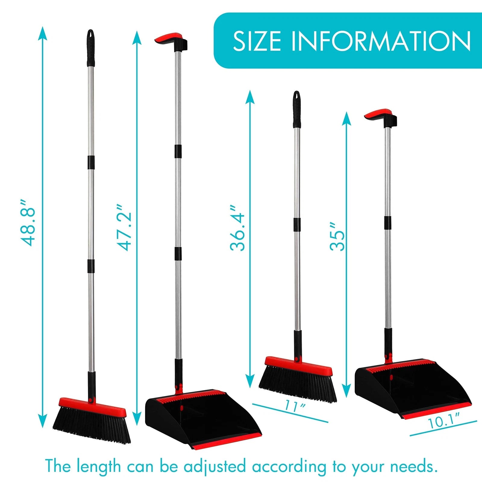 2-Pack Broom and Dustpan Combo Set, with 48" Adjustable Long Stainless Handle...