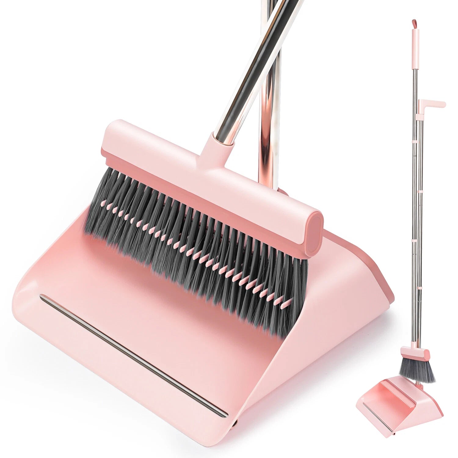 Broom and Dustpan Set with Dustpan Teeth Self Cleaning