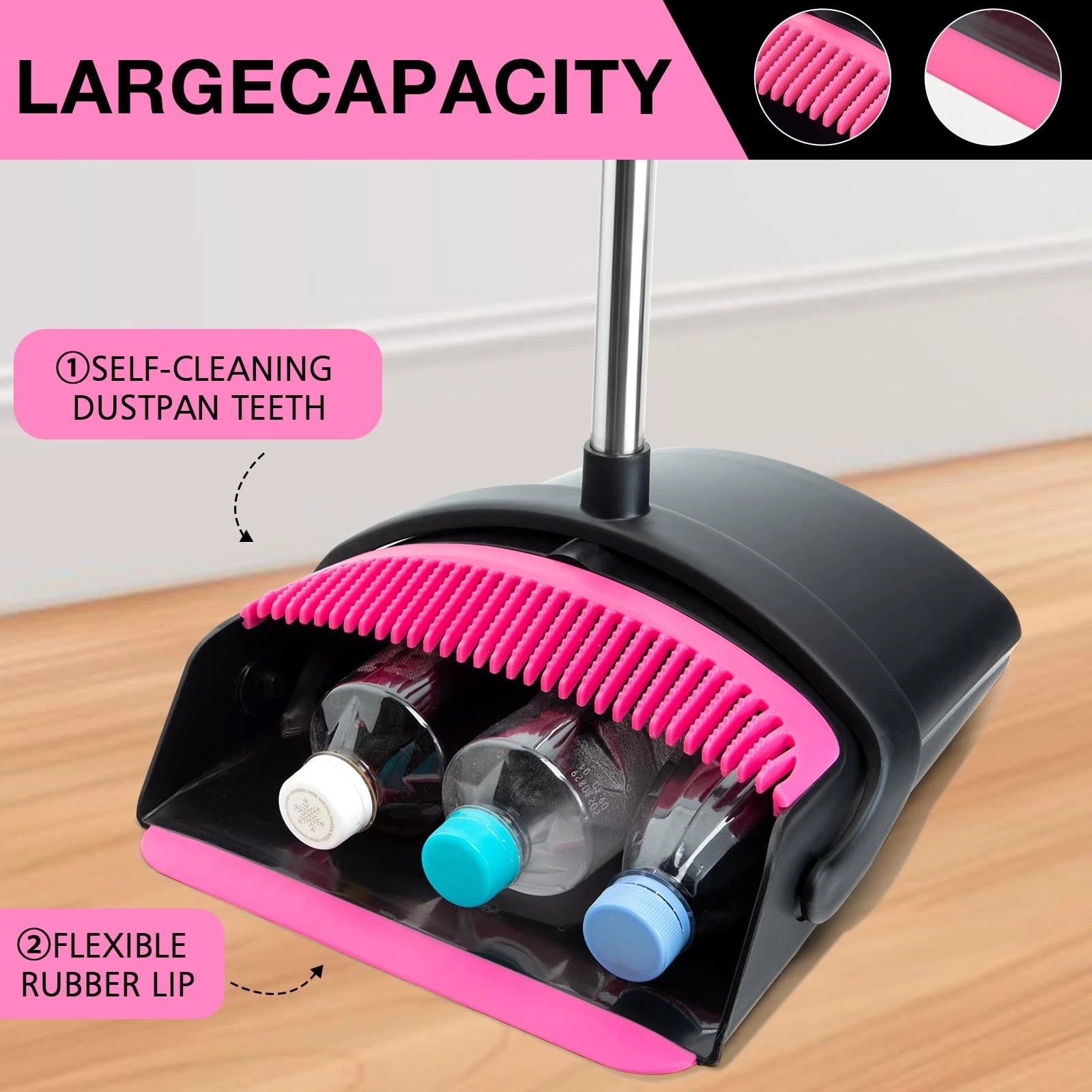 Broom and Dustpan Set Long Handle Lightweight Dustpans with Combo for Home
